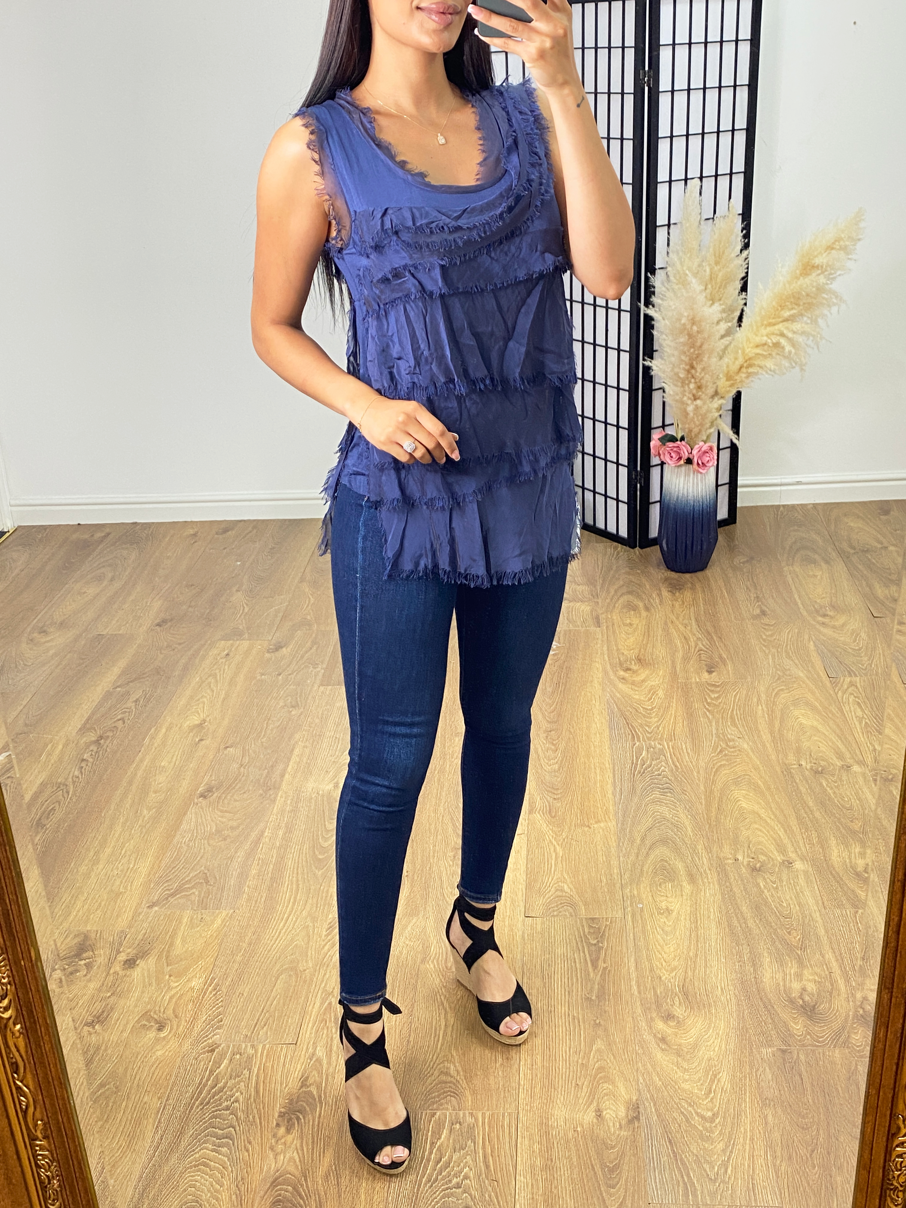 Nels Ruffle Silk Asymmetric Top