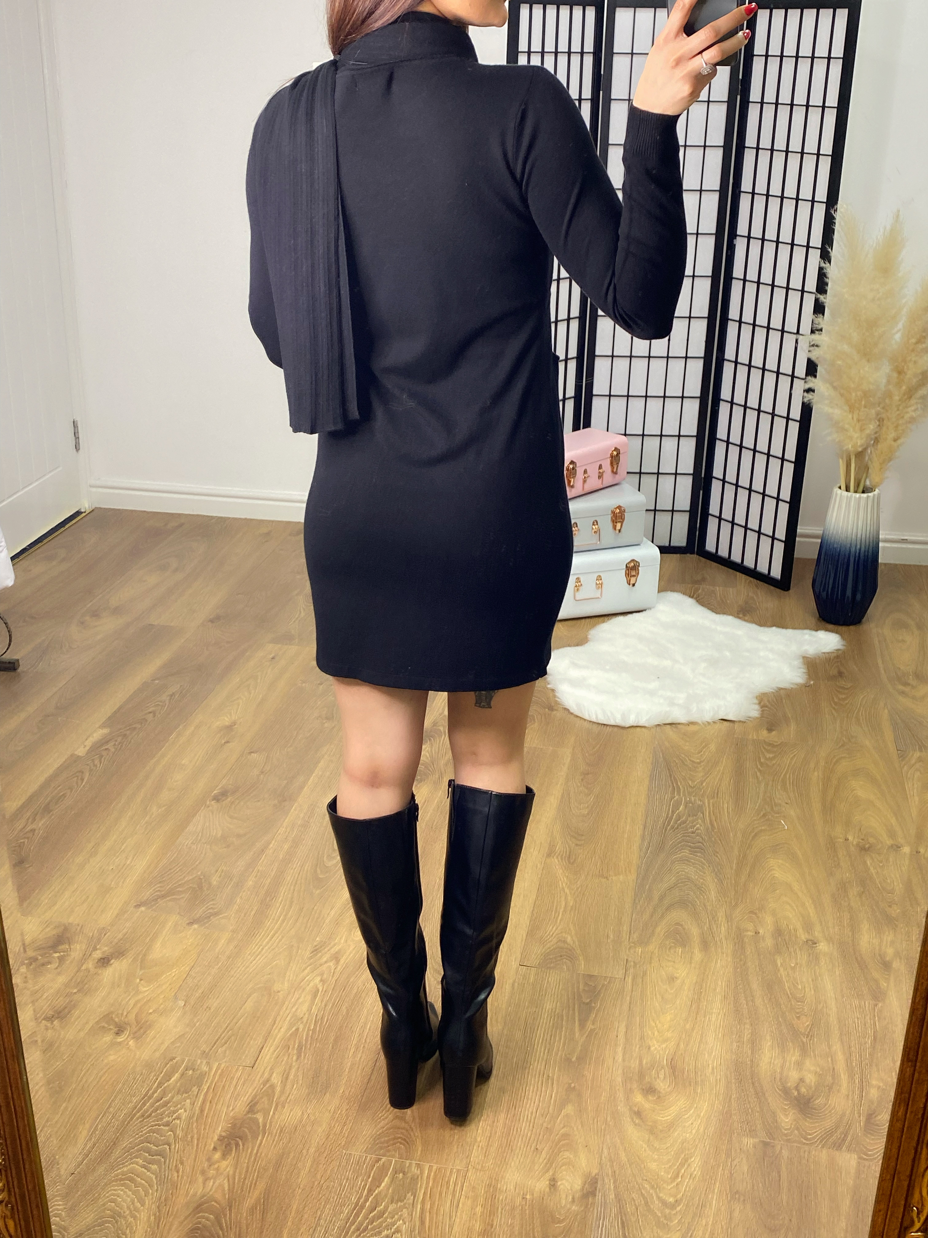 Malden Button Jumper Dress with Ribbed Scarf Set