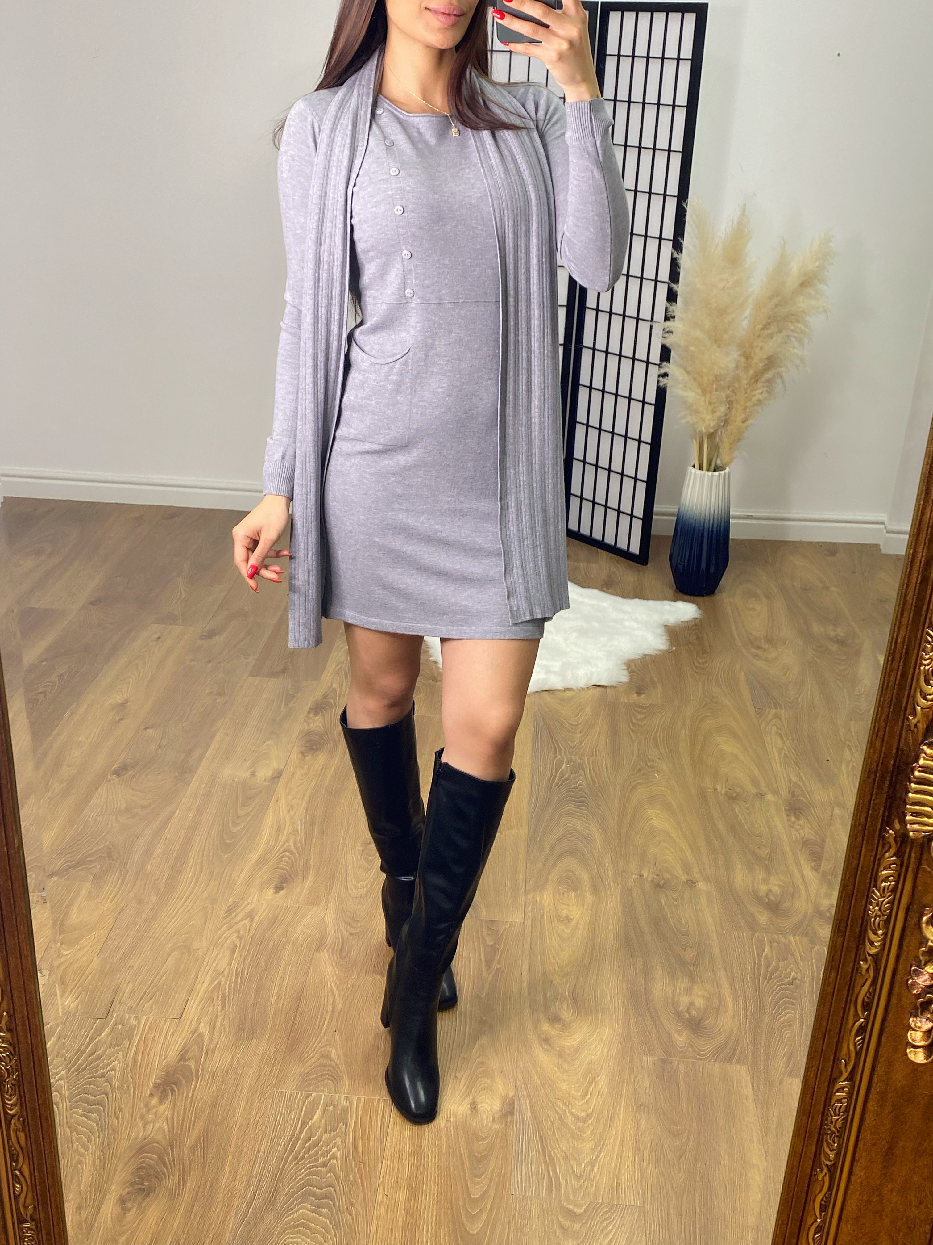 Malden Button Jumper Dress with Ribbed Scarf Set