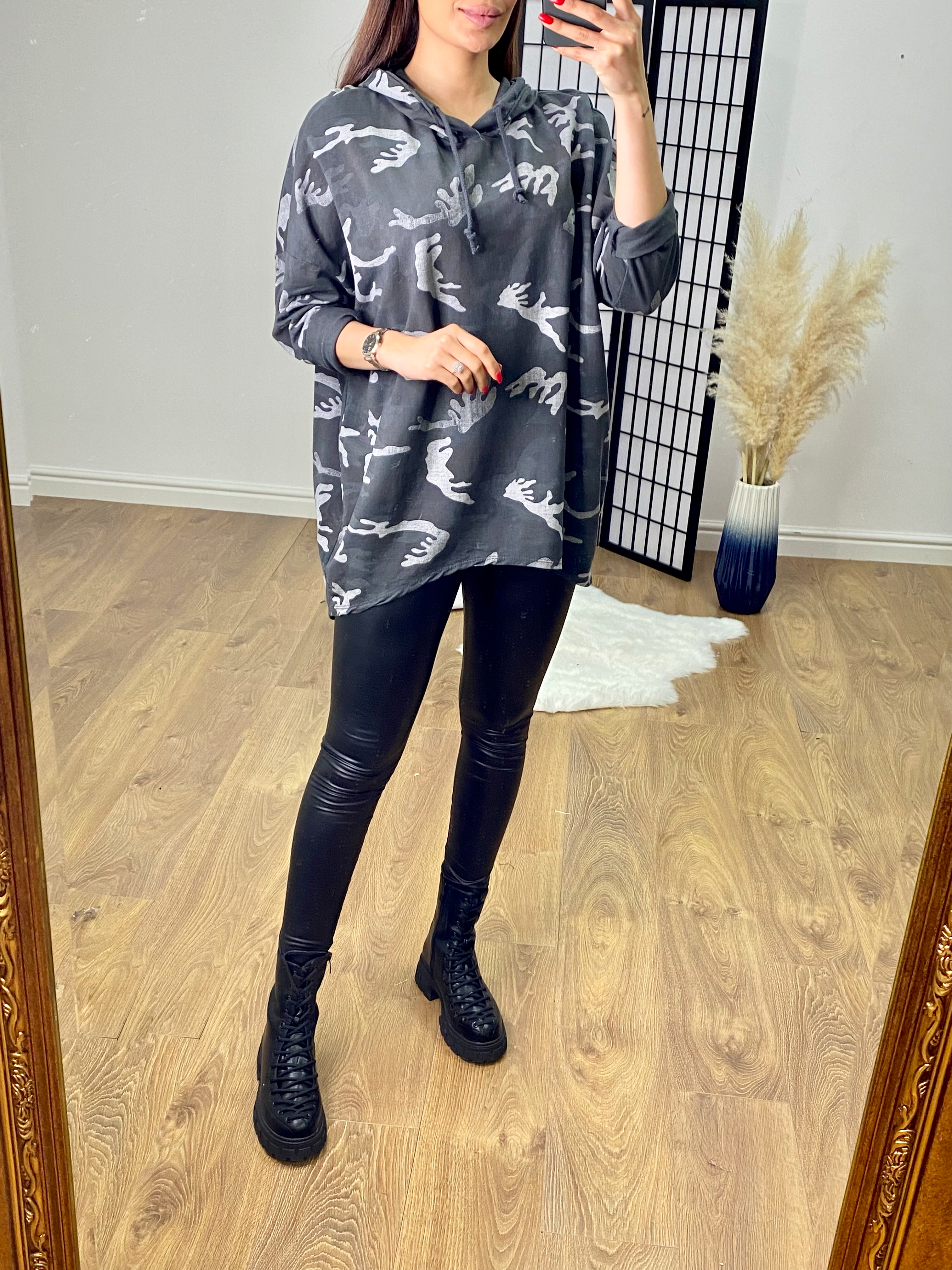 Dessa Camo Print Dipped Hem Oversized Sweatshirt