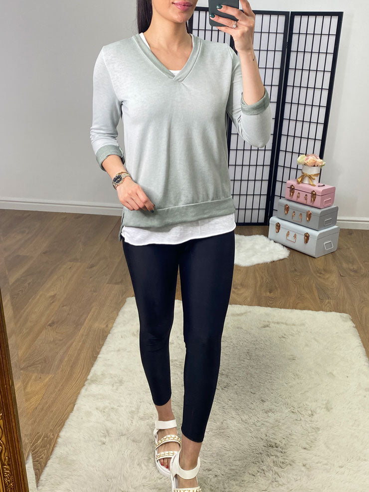 Entana Plain Double Layer V Neck Sweatshirt