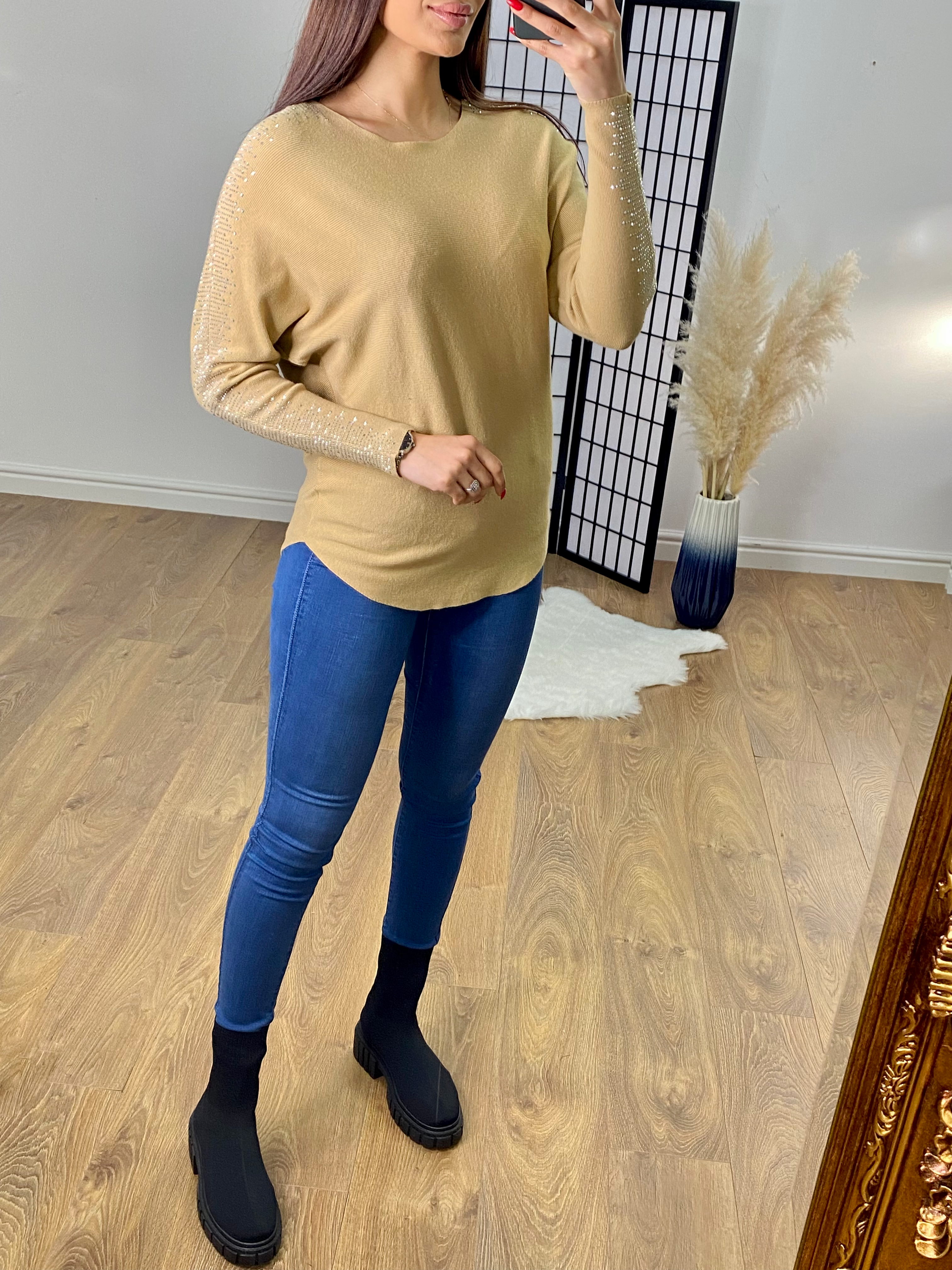 Dalston Ribbed Diamante Sleeve Jumper