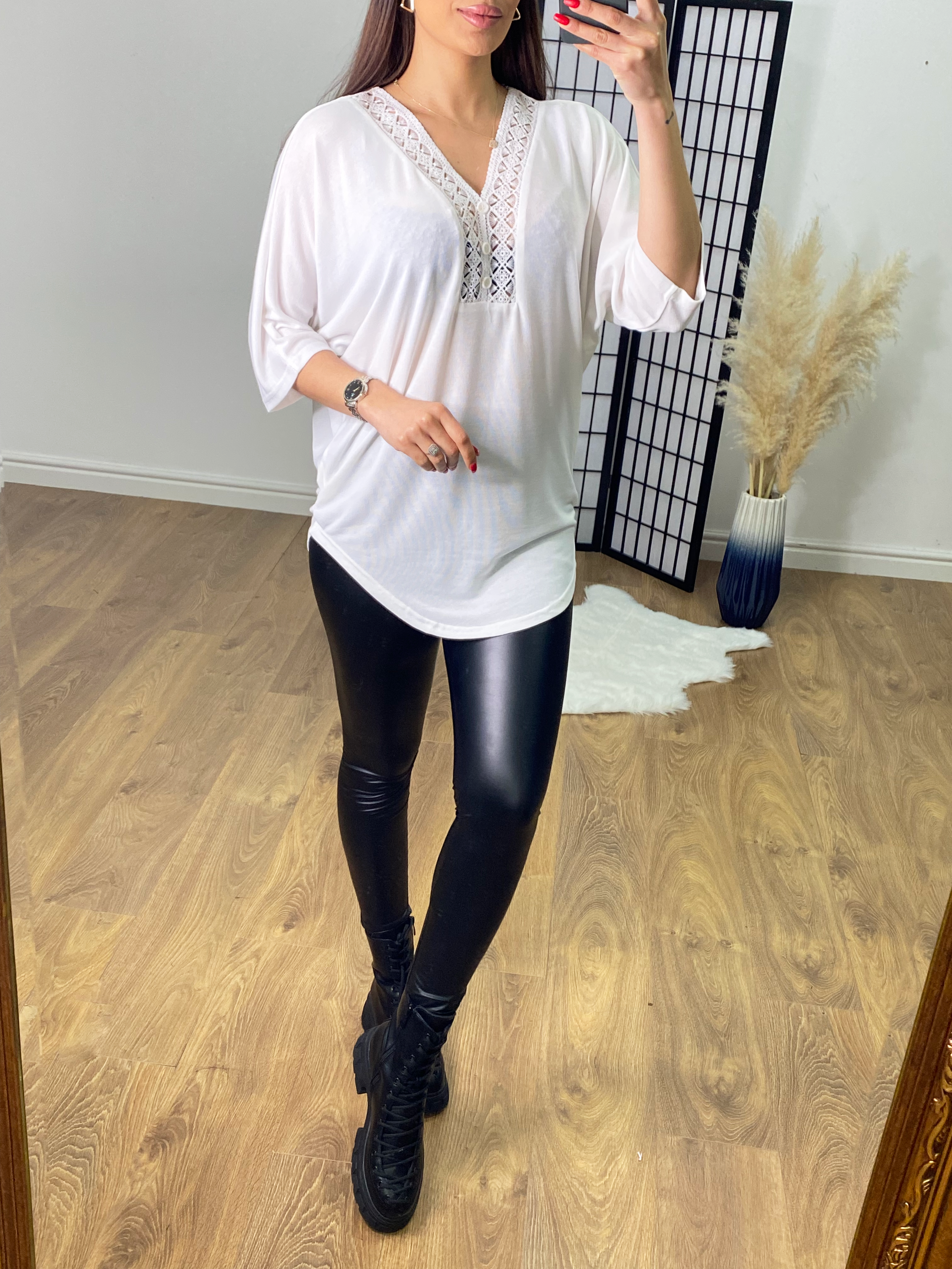 Marcia Lace & Button Detail Top