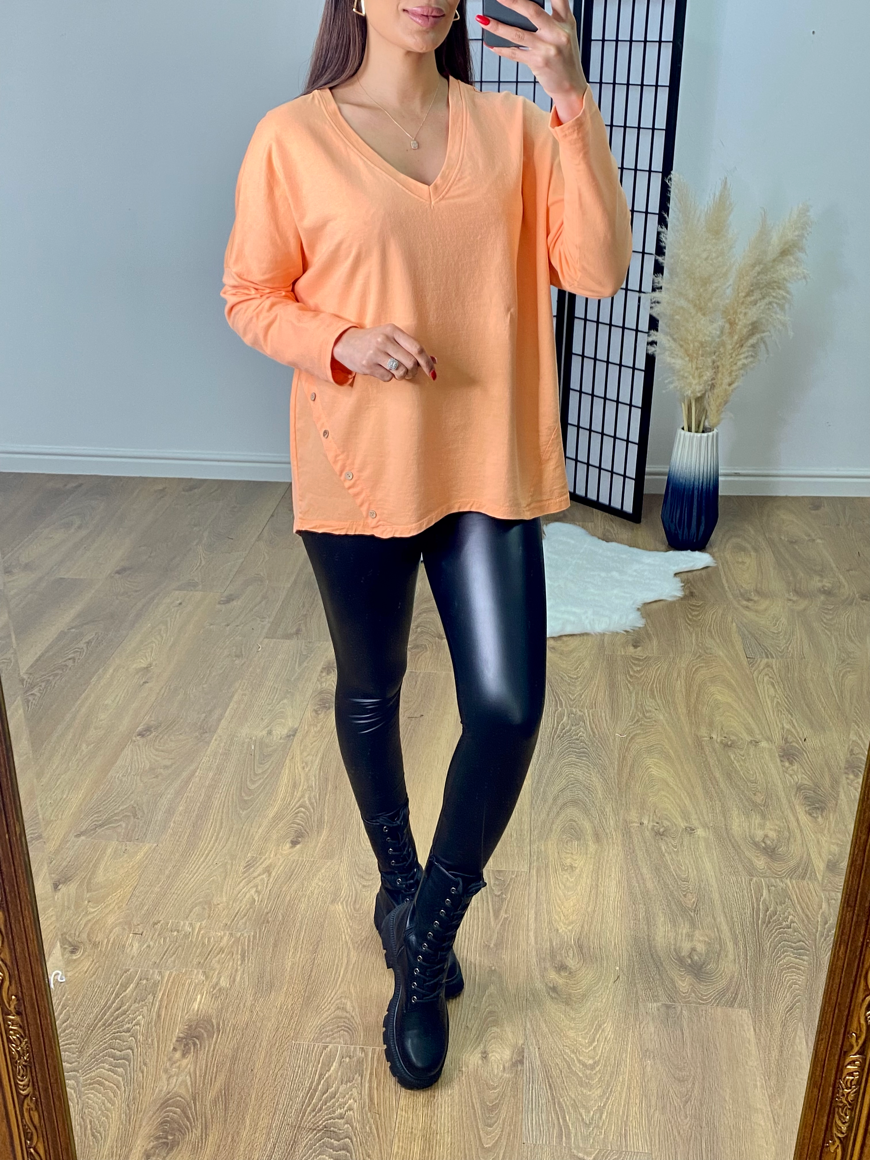 Spring V Neck Button Detail Low Back Top