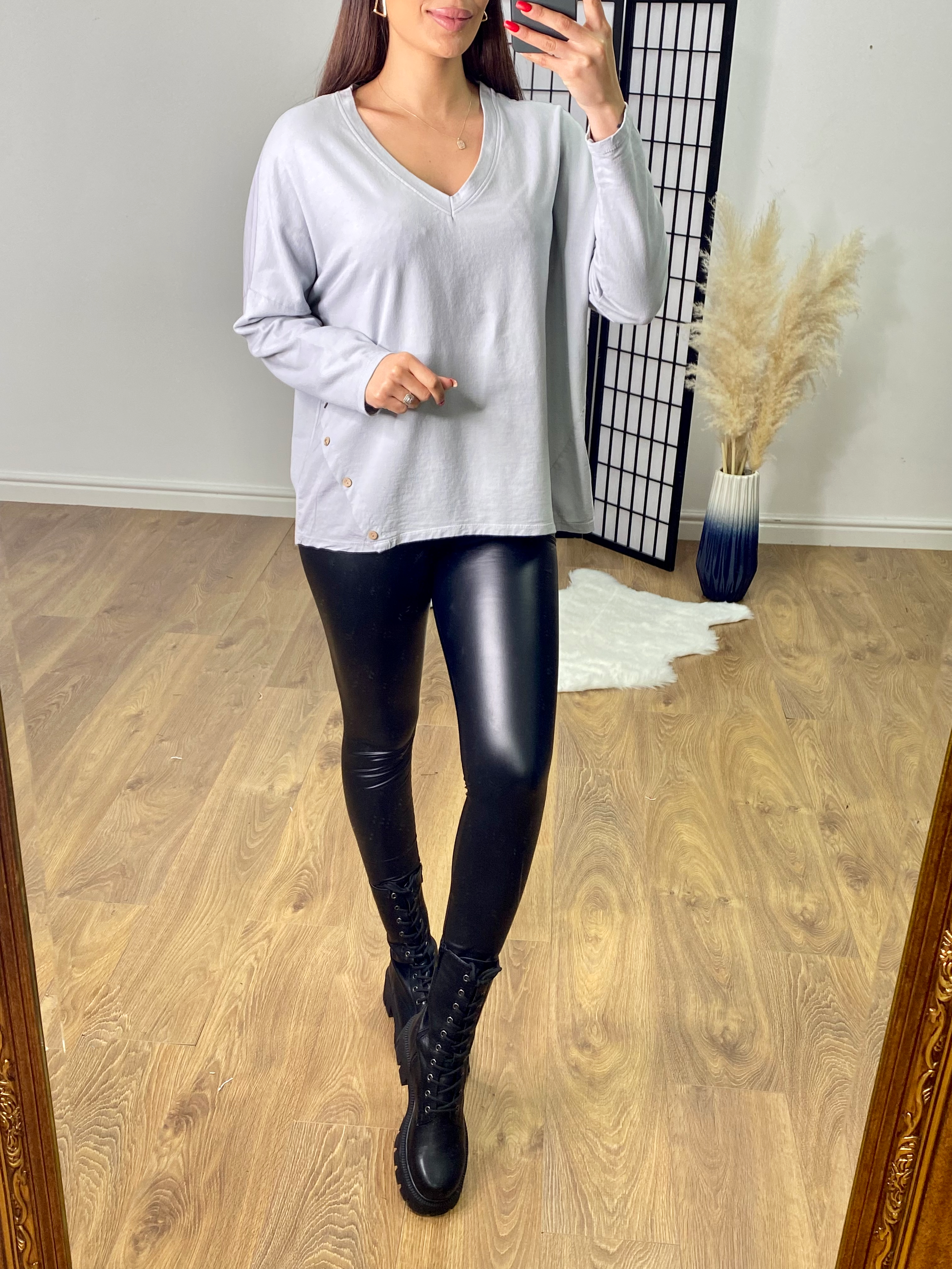 Spring V Neck Button Detail Low Back Top