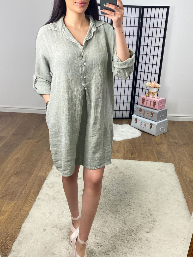 Connie Plain Linen Pocket Dress