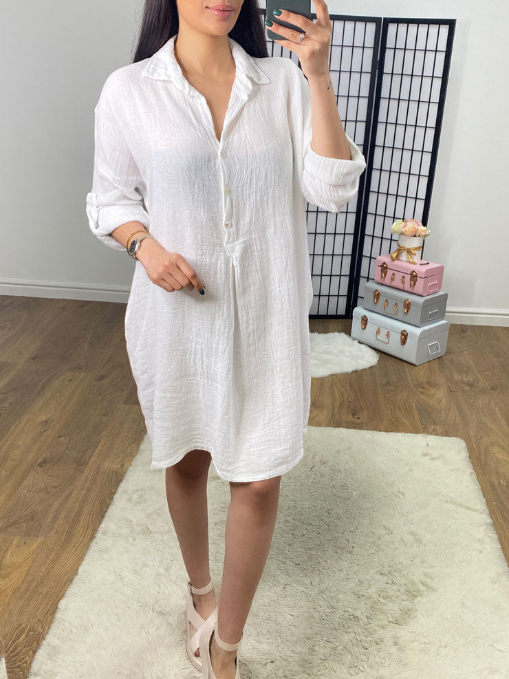 Connie Plain Linen Pocket Dress