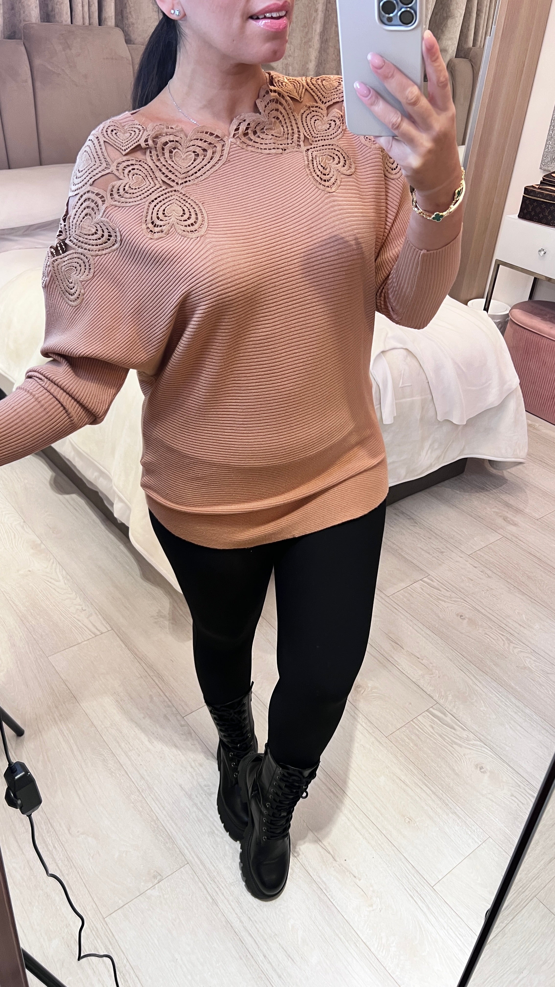 Savannah Stencil Heart Neckline Jumper