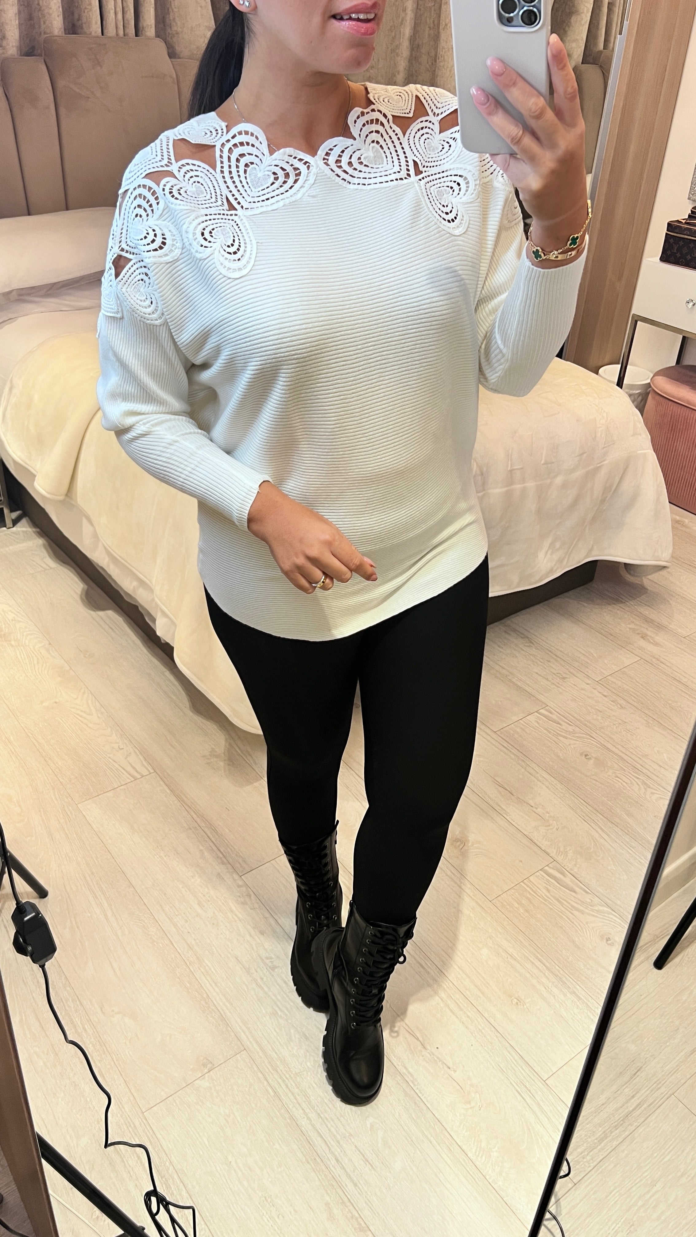 Savannah Stencil Heart Neckline Jumper