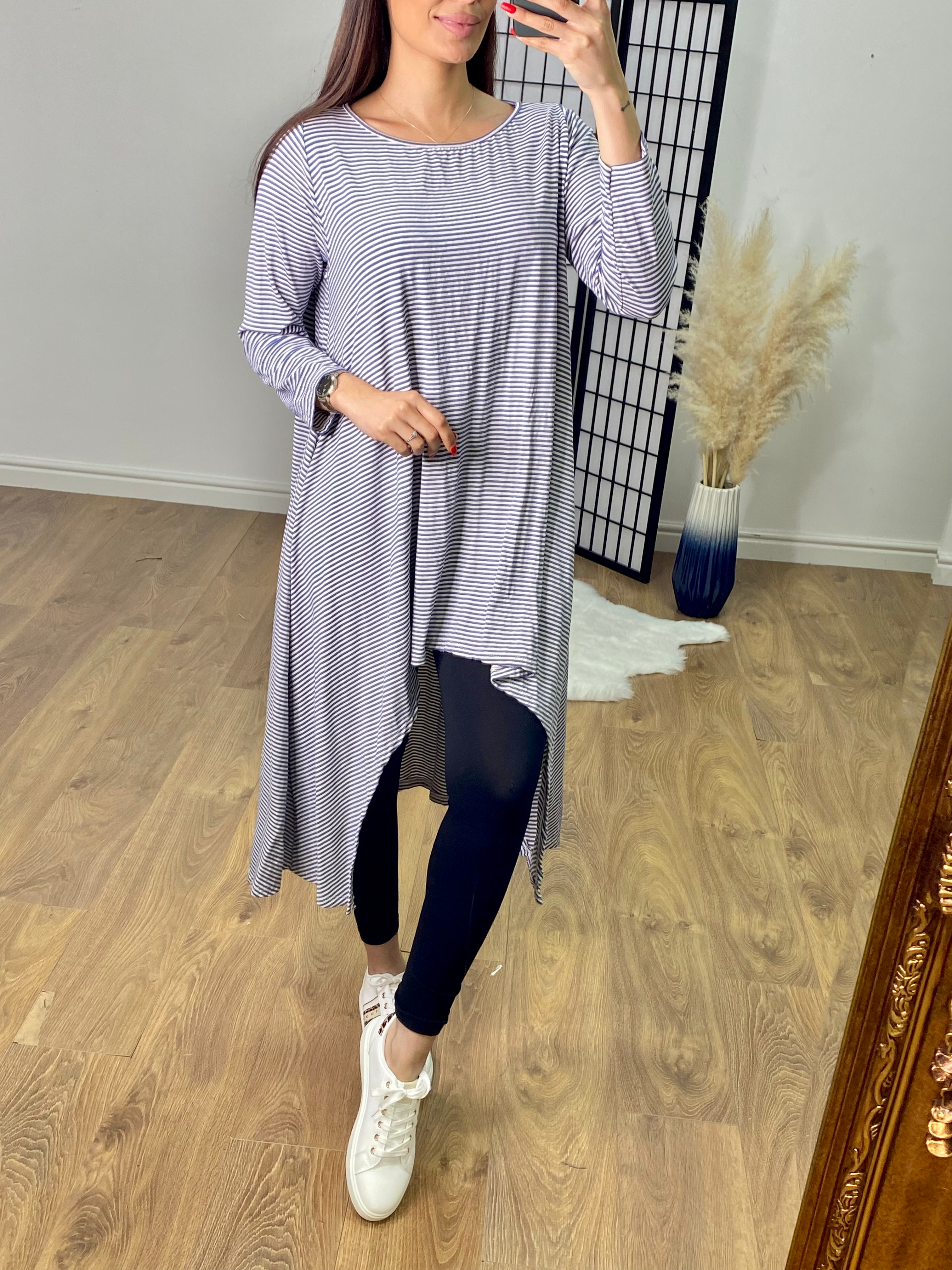 Diane Striped Dip Hem Stretch Tunic