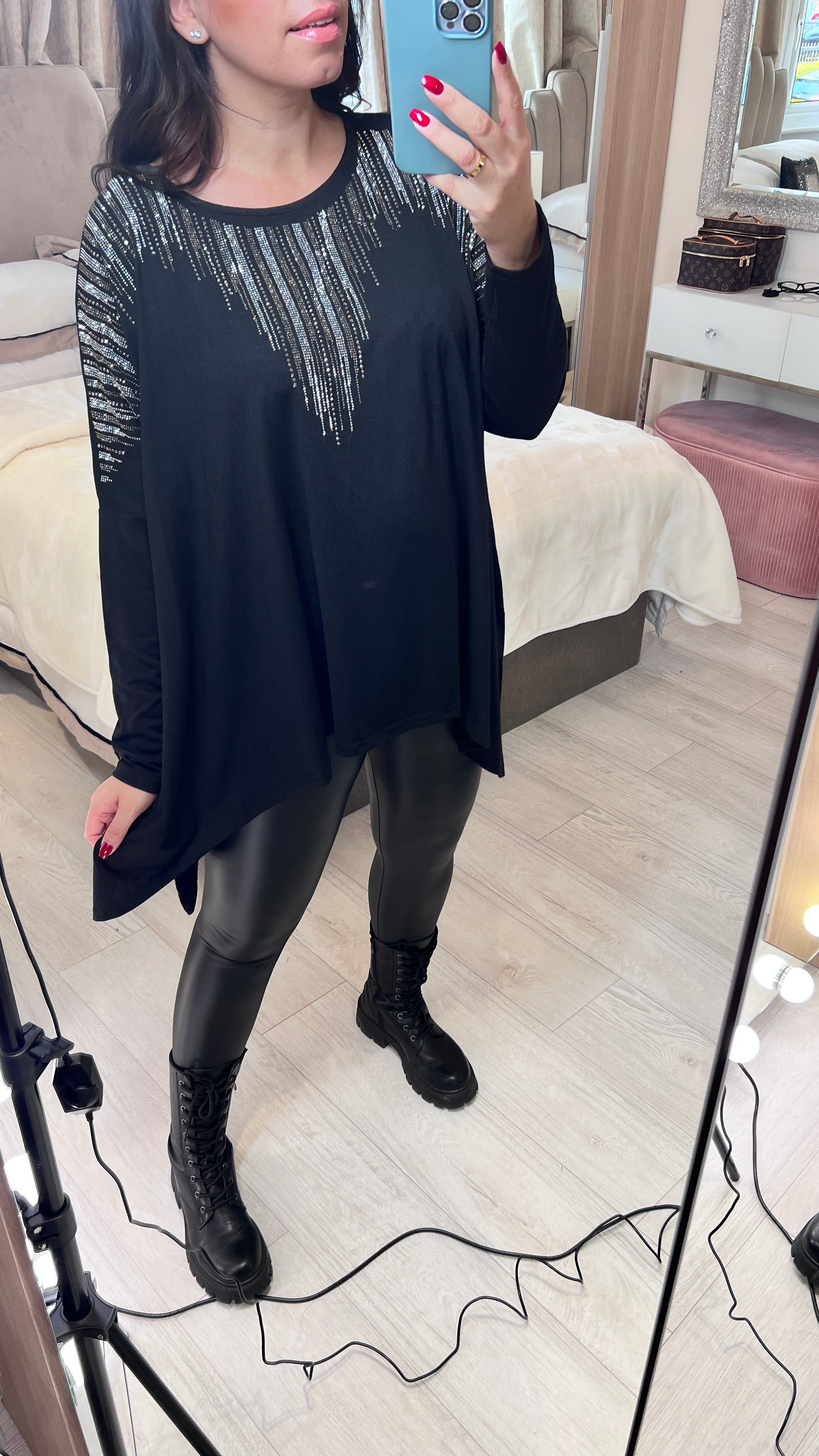 Laser Oversized Ombre Diamante Batwing Top