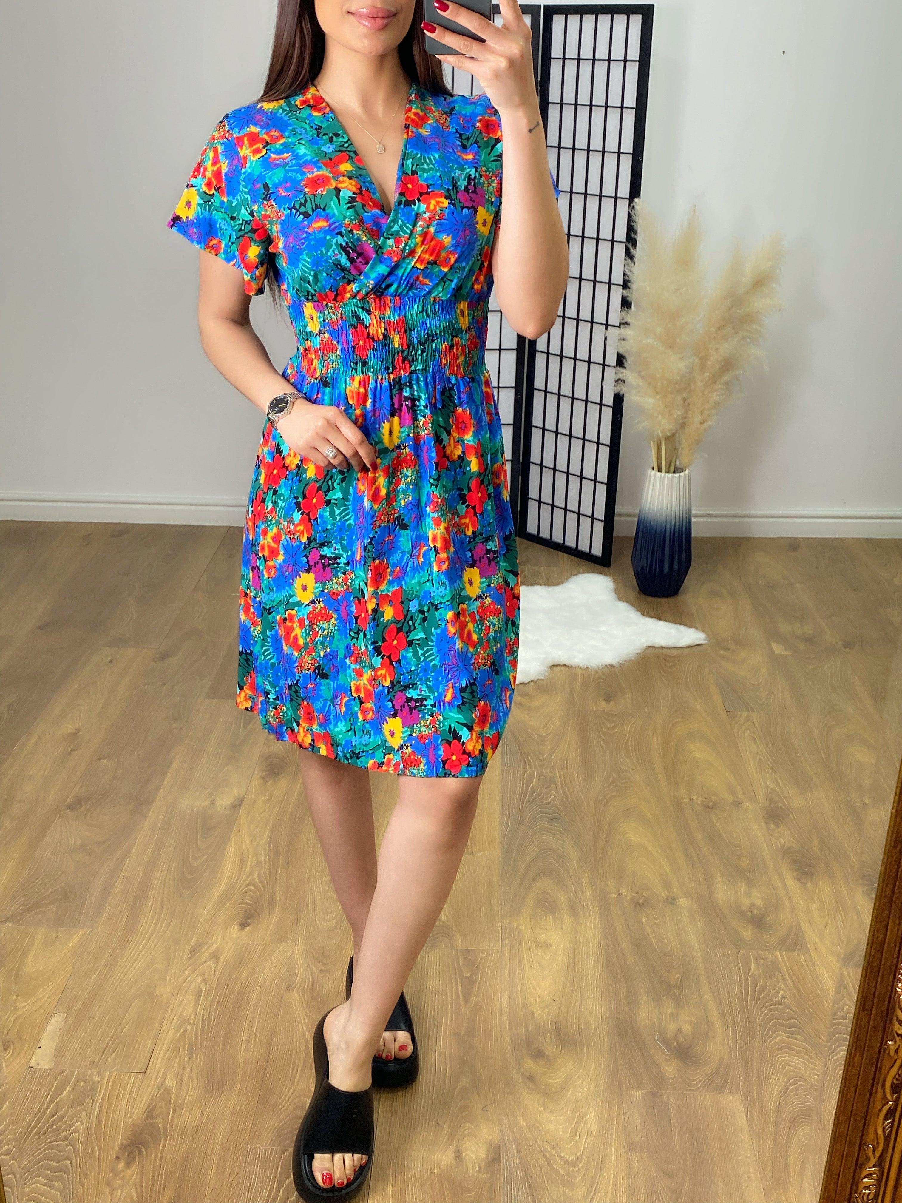 Cooke Floral Print Shirred Waist Dress