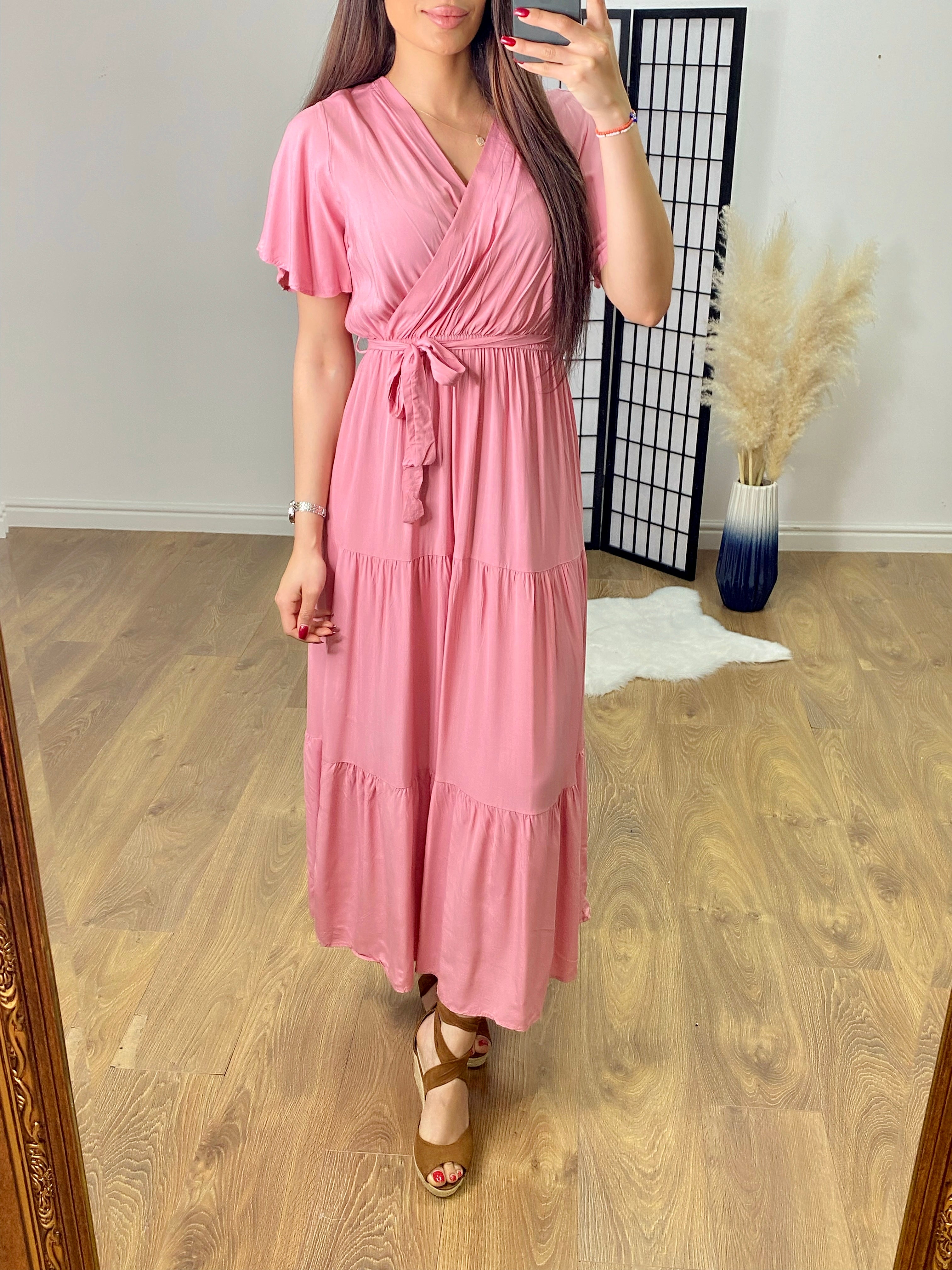 Mathis Plain Tiered Hem Maxi Dress