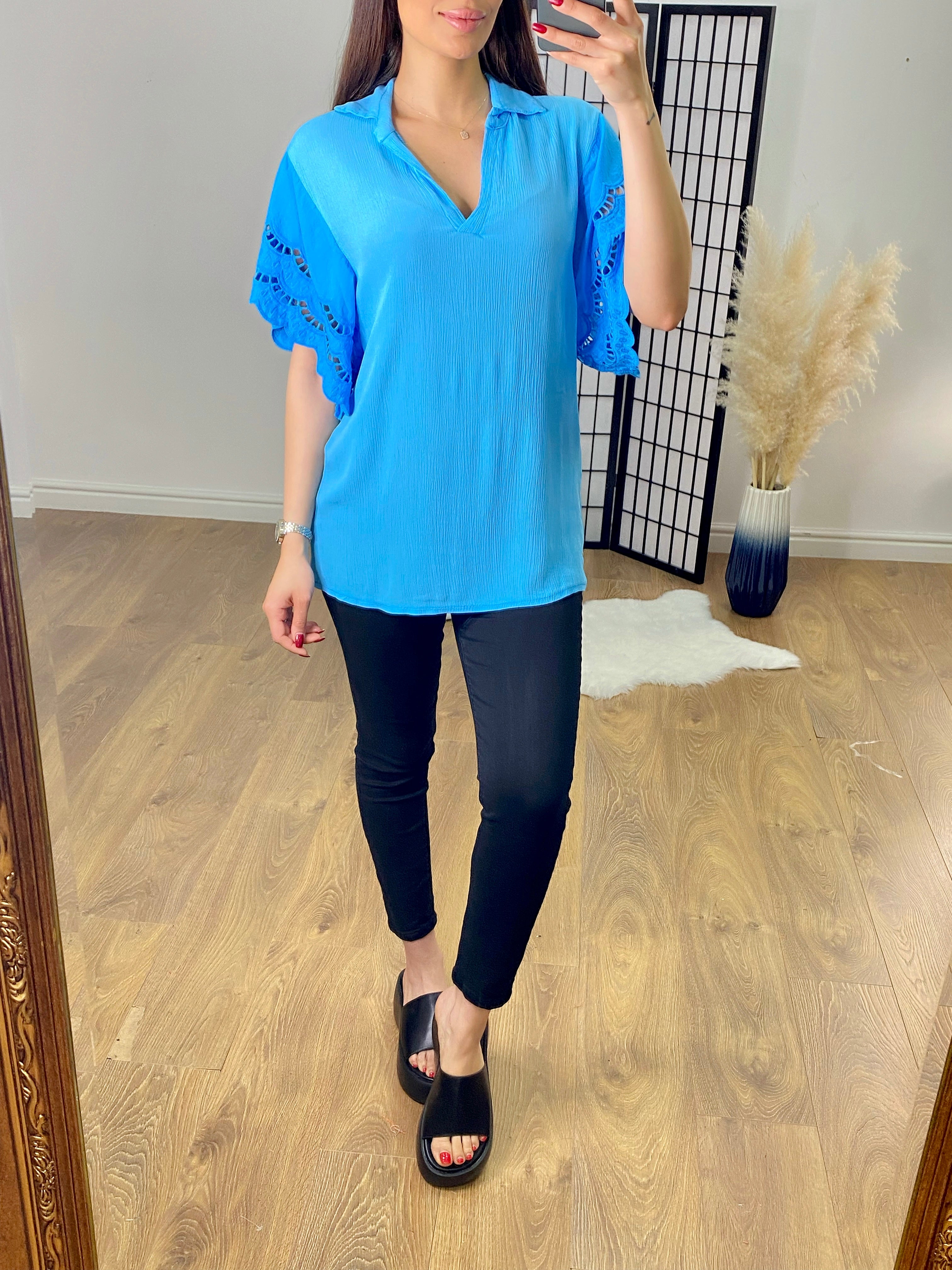 Windsor V Neck Collar Crochet Sleeve Top