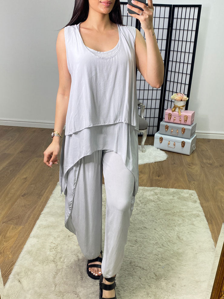 Aliyah Double Layer Top Split Leg Hareem Set