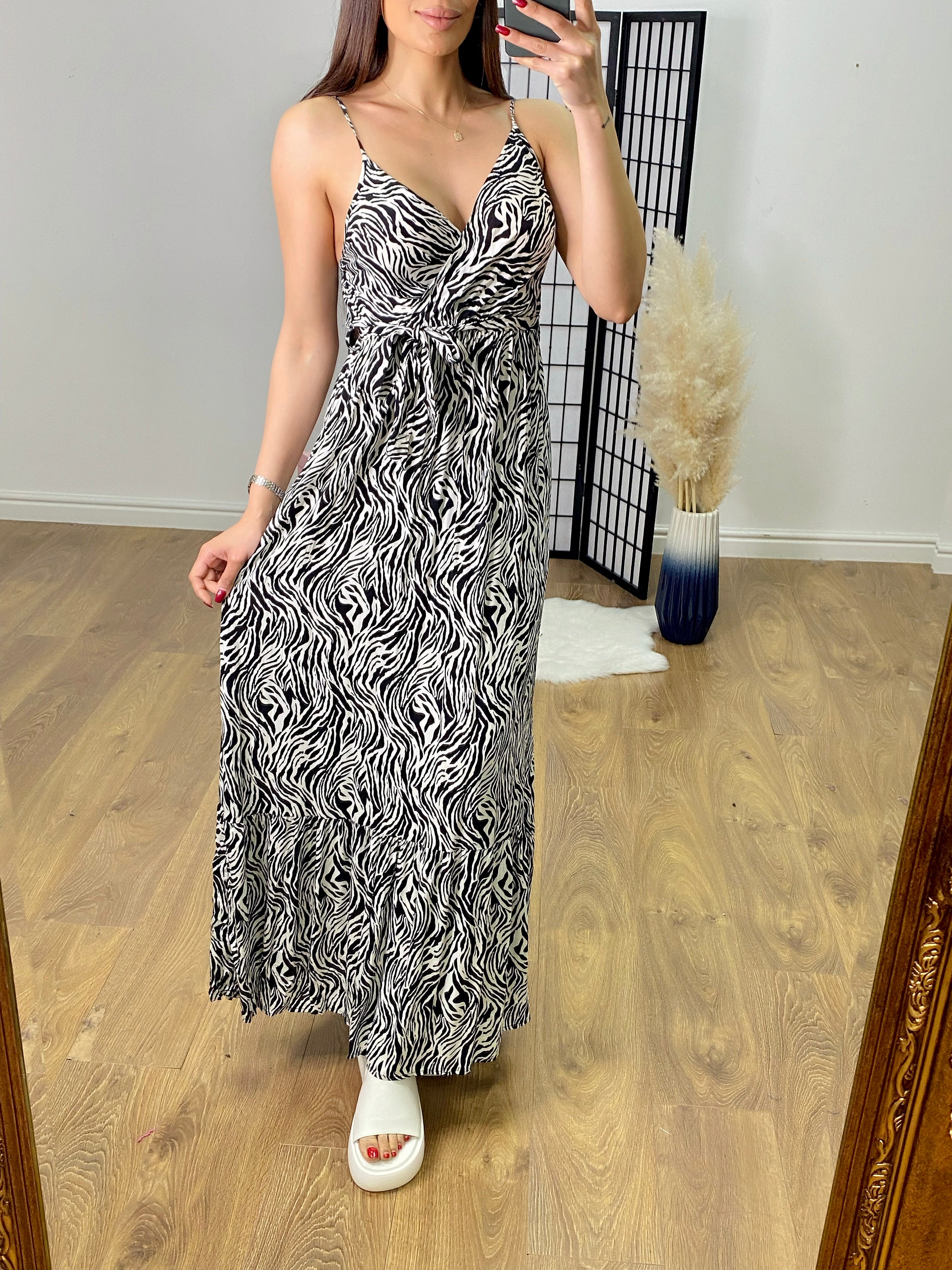 Lina Zebra Print Tiered Hem Maxi Dress