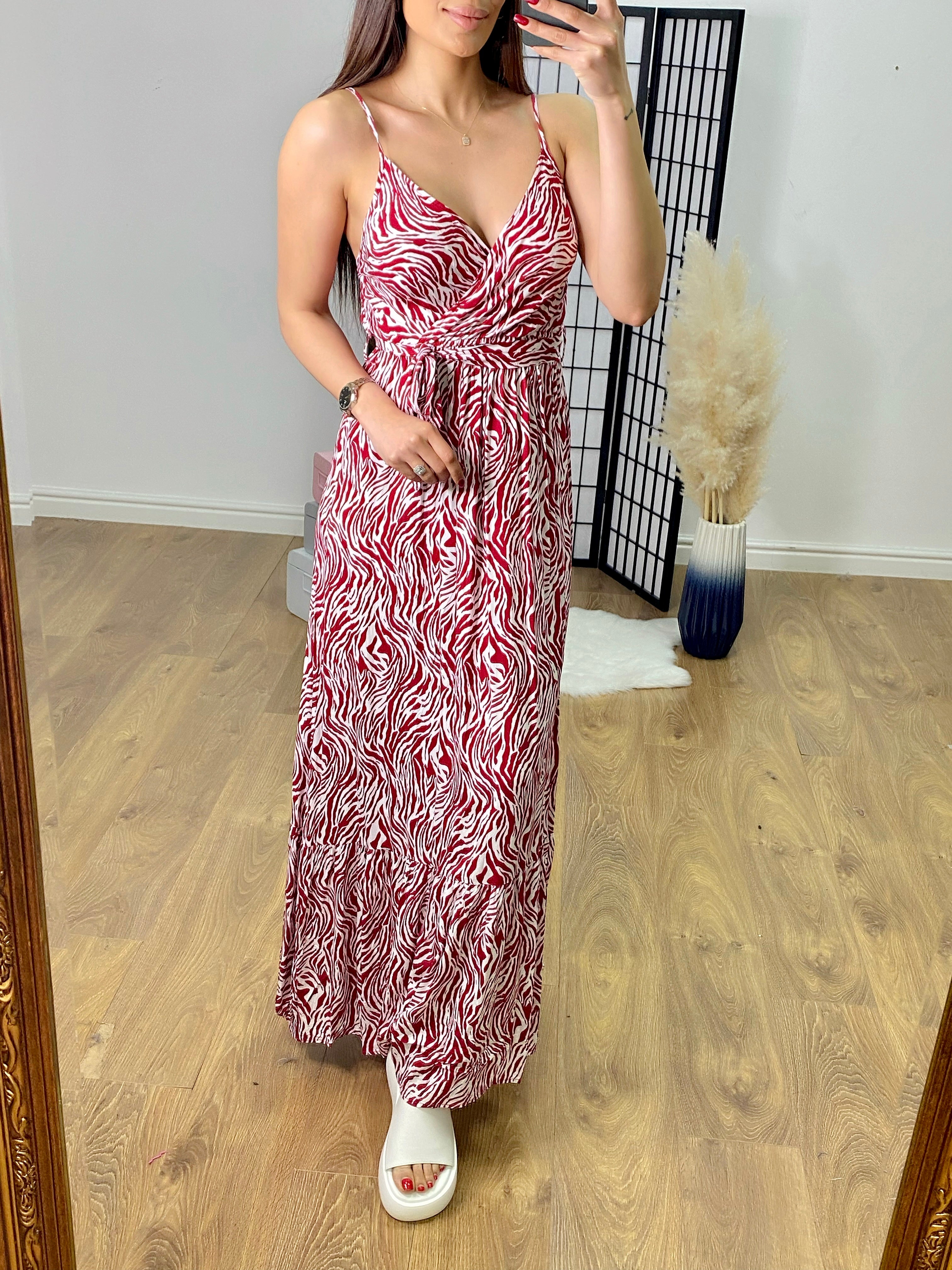 Lina Zebra Print Tiered Hem Maxi Dress