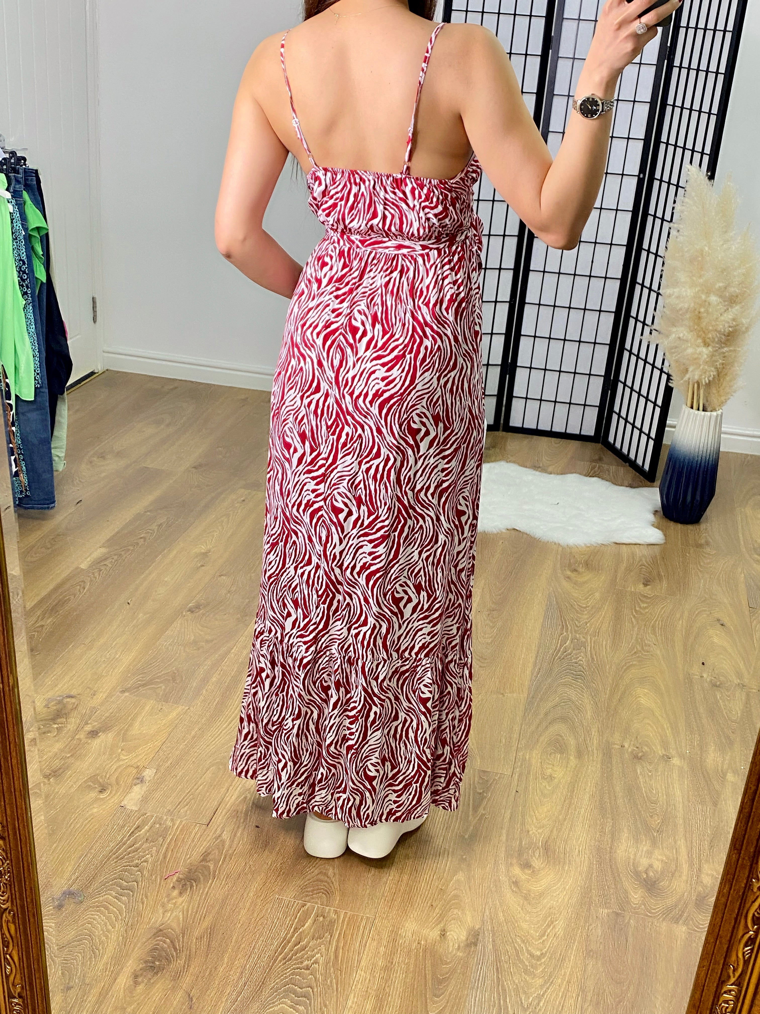 Lina Zebra Print Tiered Hem Maxi Dress