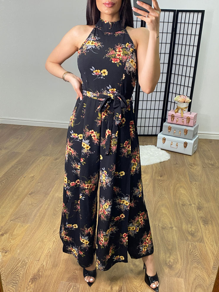 Lylana Floral Halter Neck Split Side Jumpsuit