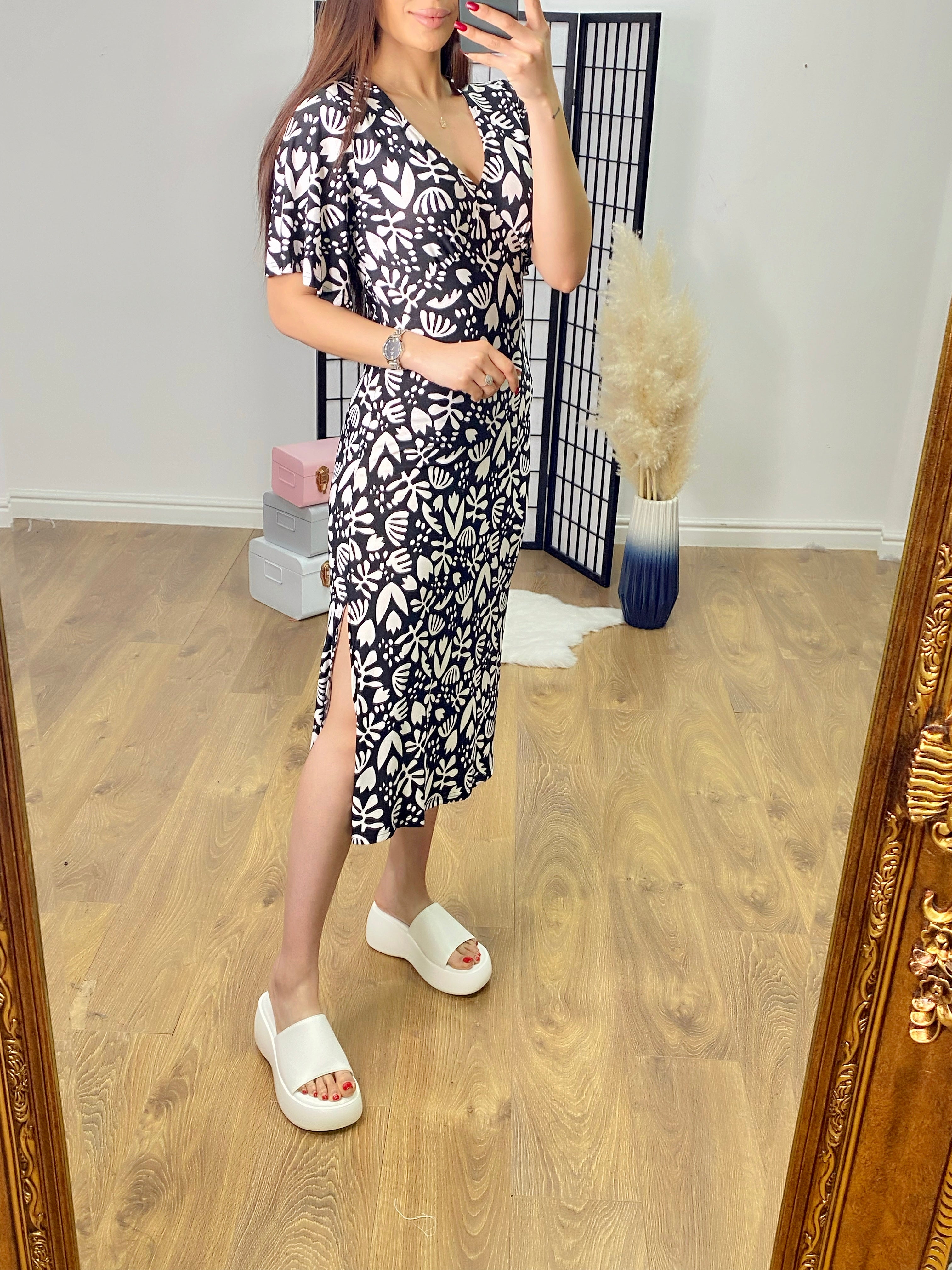 Bieber Abstract Print Midi Dress