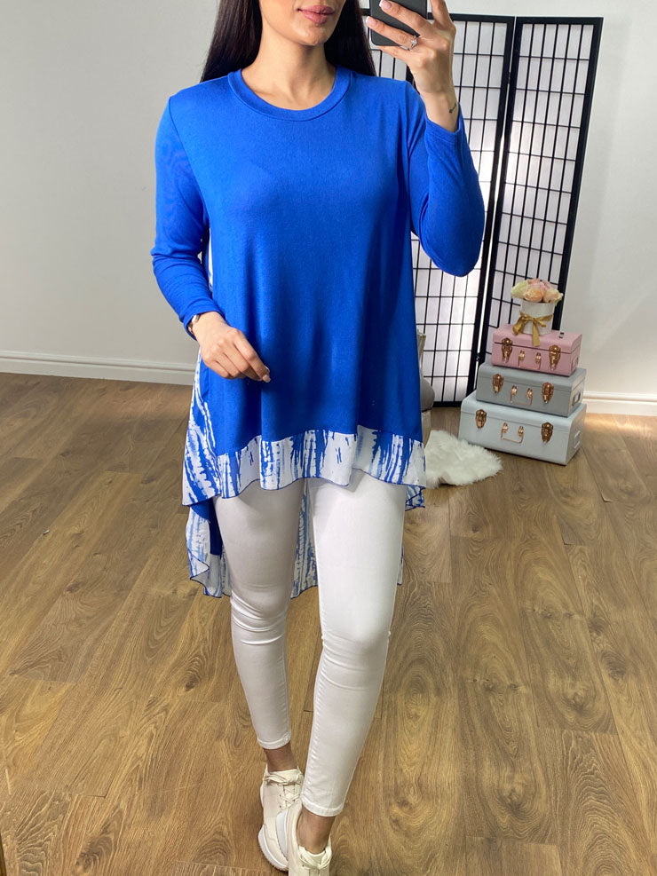 Lyra Abstract Print Chiffon Back Detailed Dipped Hem Top