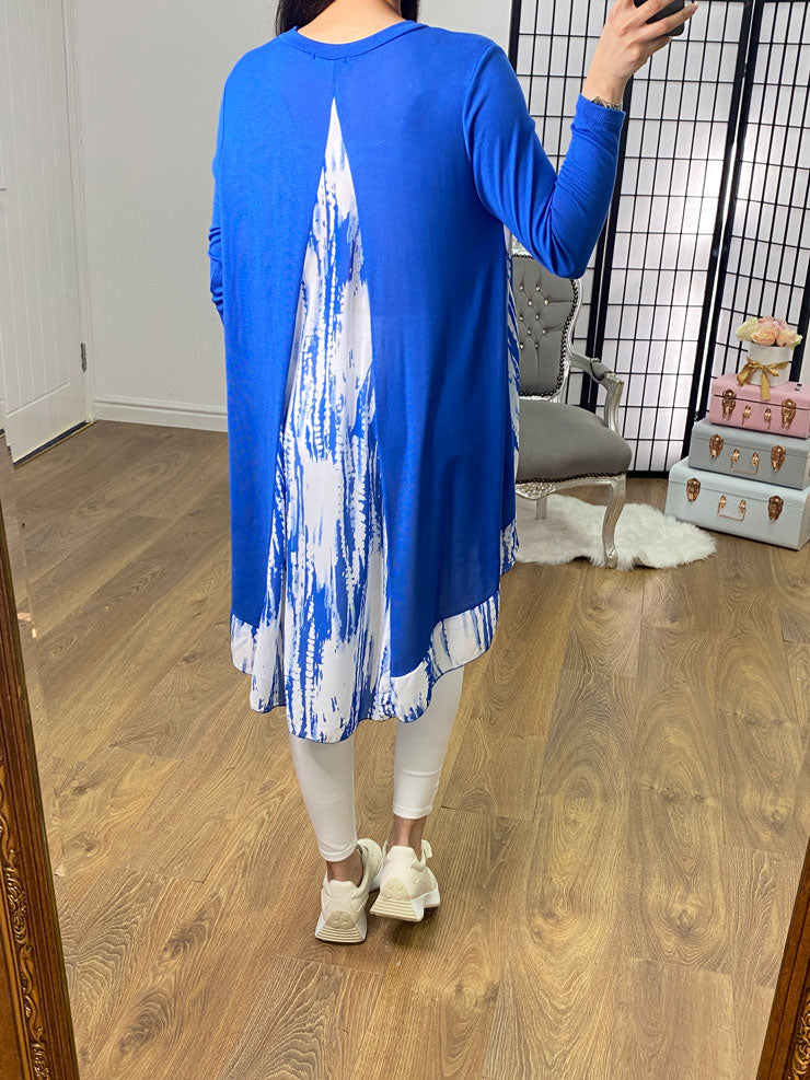 Lyra Abstract Print Chiffon Back Detailed Dipped Hem Top