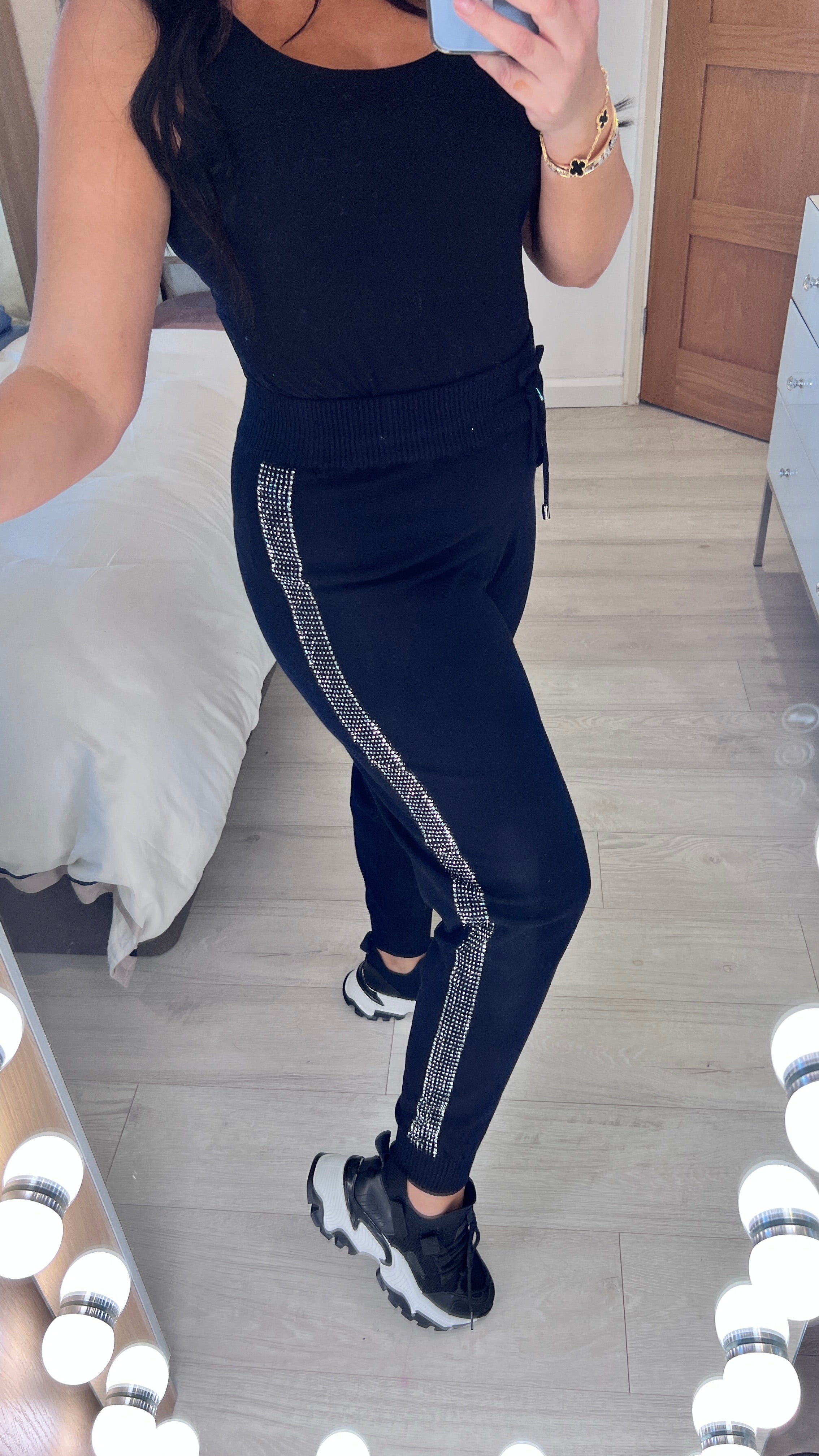 Tiffany Diamante Stripe Side Knitted Joggers