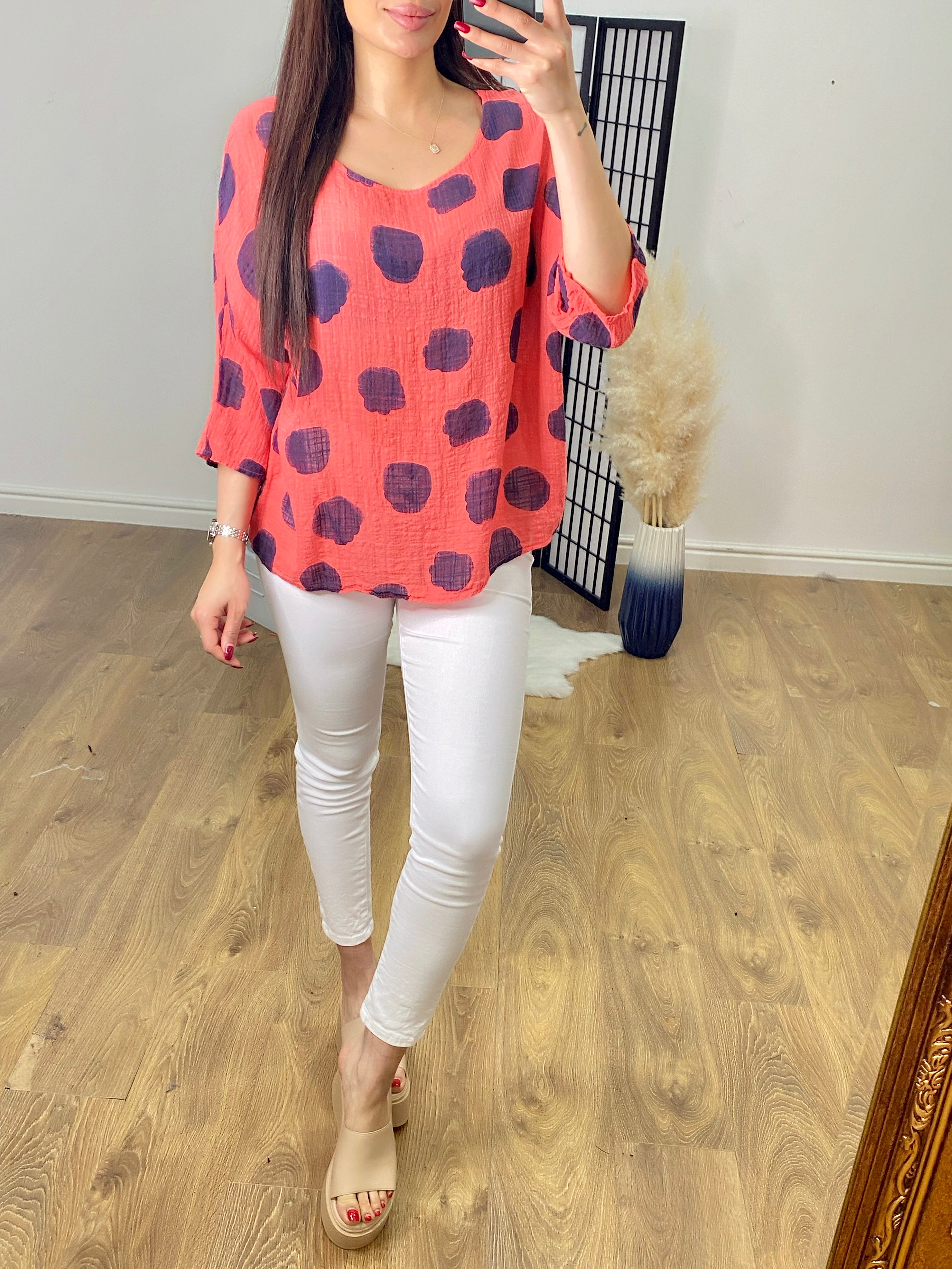 Bernita Bold Polka Dot Print Top