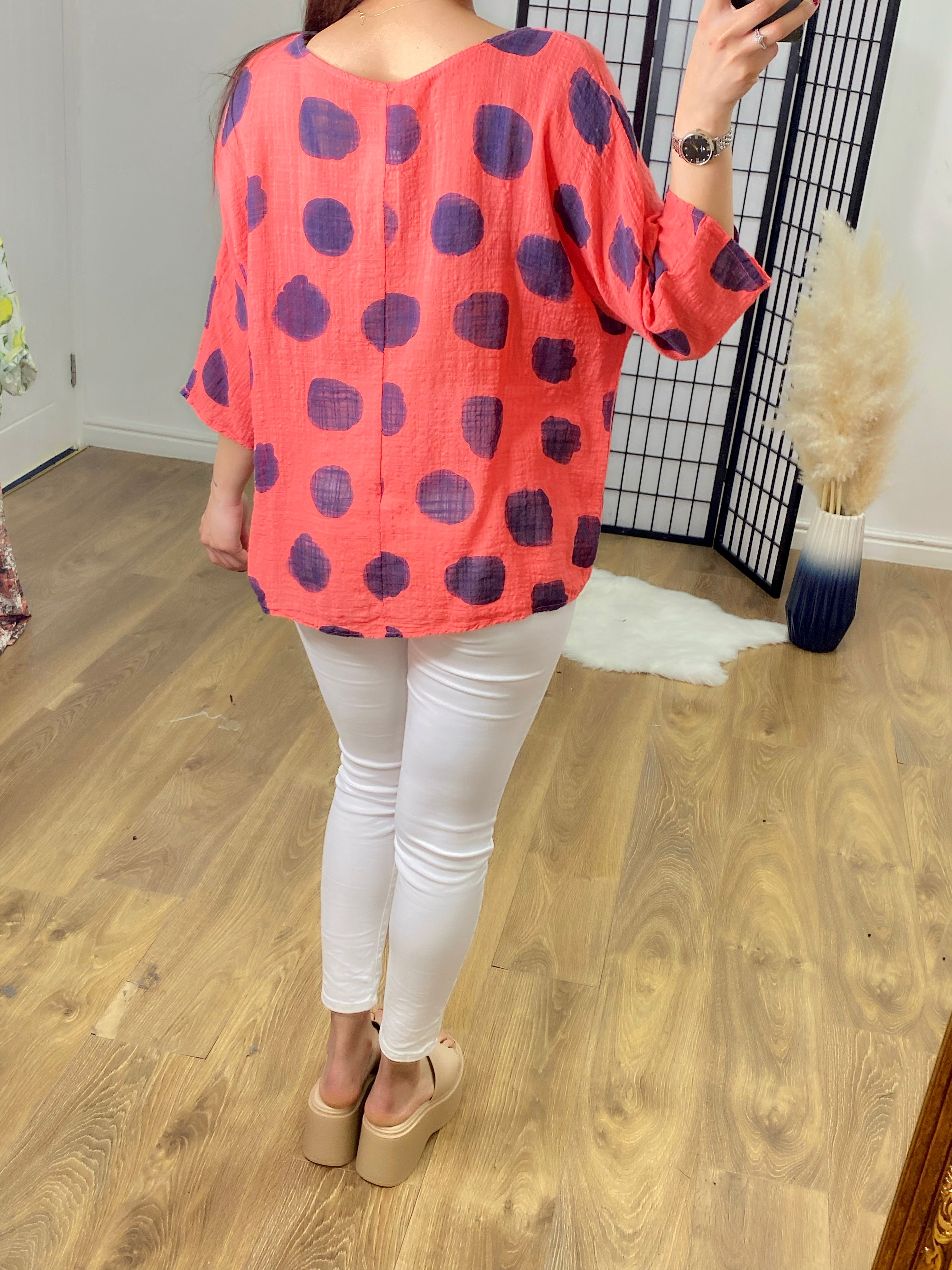 Bernita Bold Polka Dot Print Top