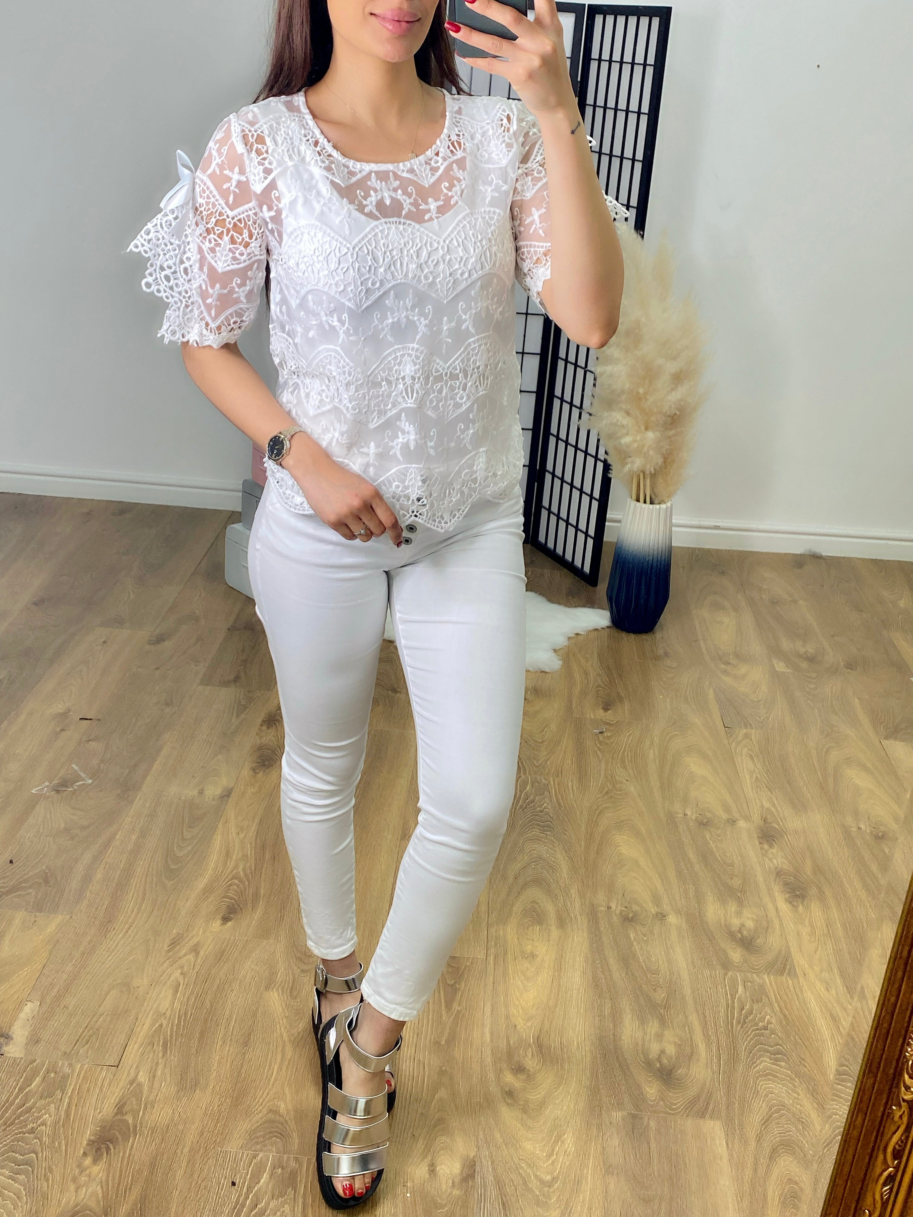 Loraine Half sleeve Crochet Detail Top