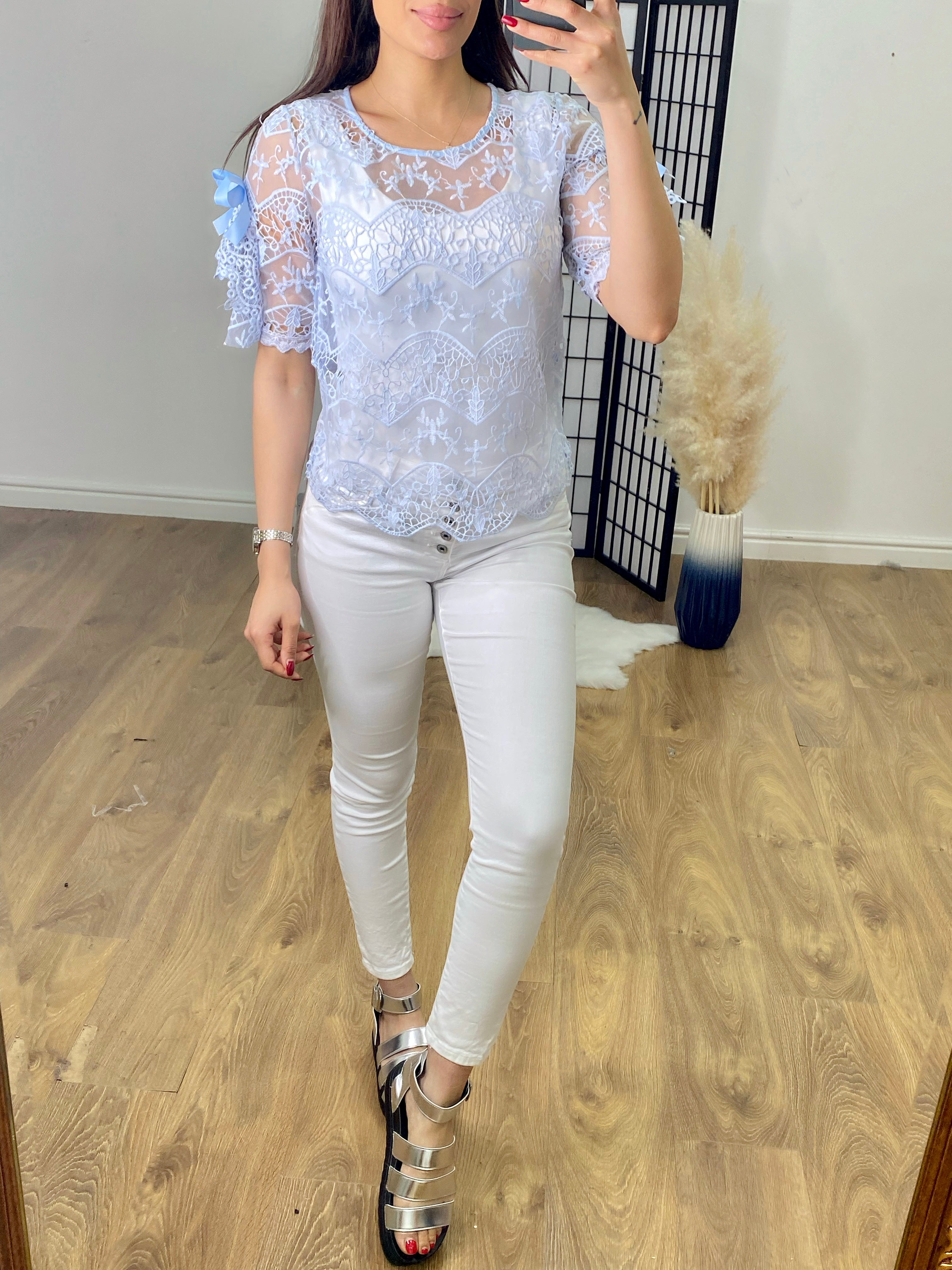 Loraine Half sleeve Crochet Detail Top