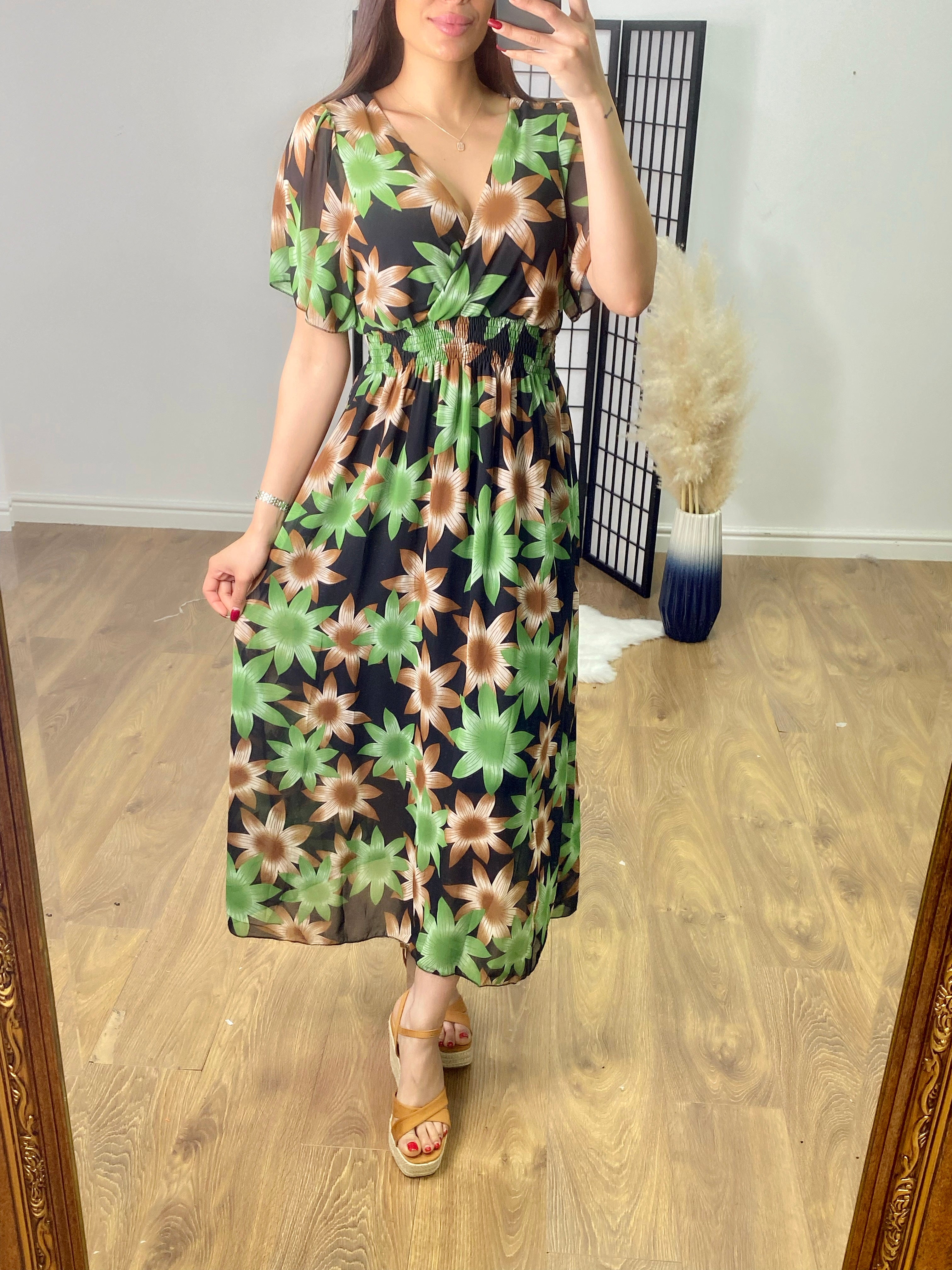 Candle Floral Print Angel Sleeve Maxi Dress