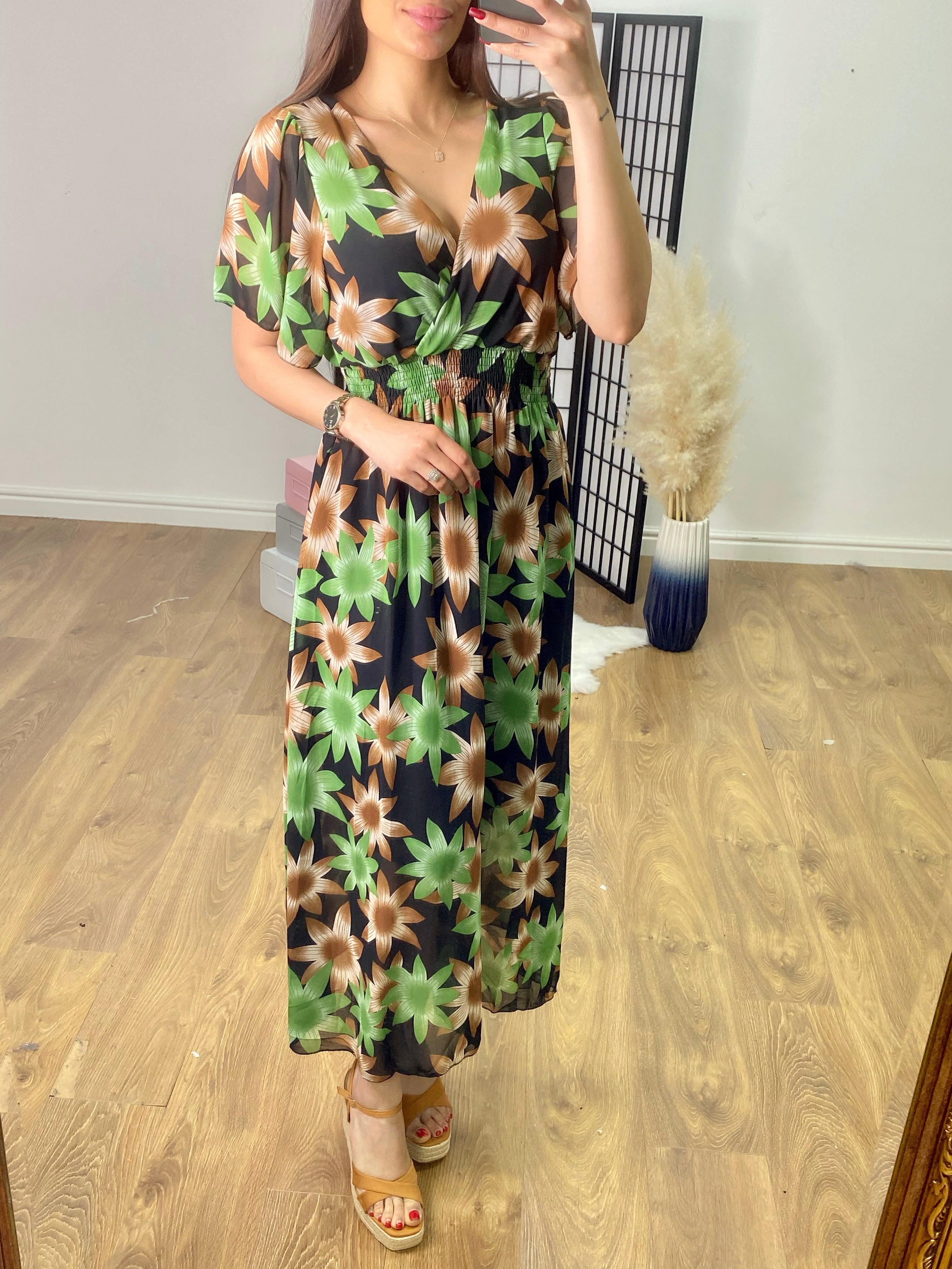 Candle Floral Print Angel Sleeve Maxi Dress
