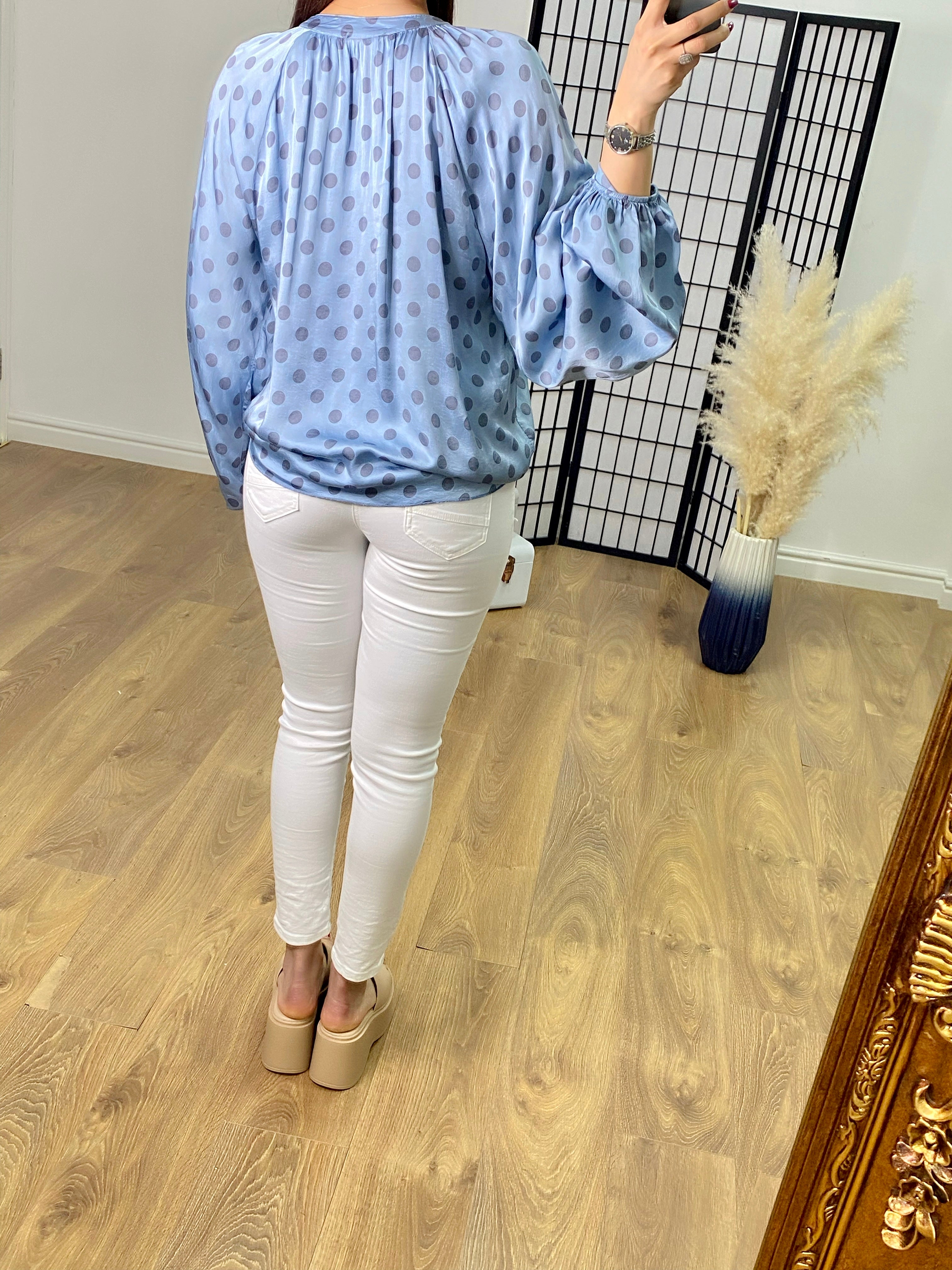 Sheila Polka Dot Satin Tie Front Blouse