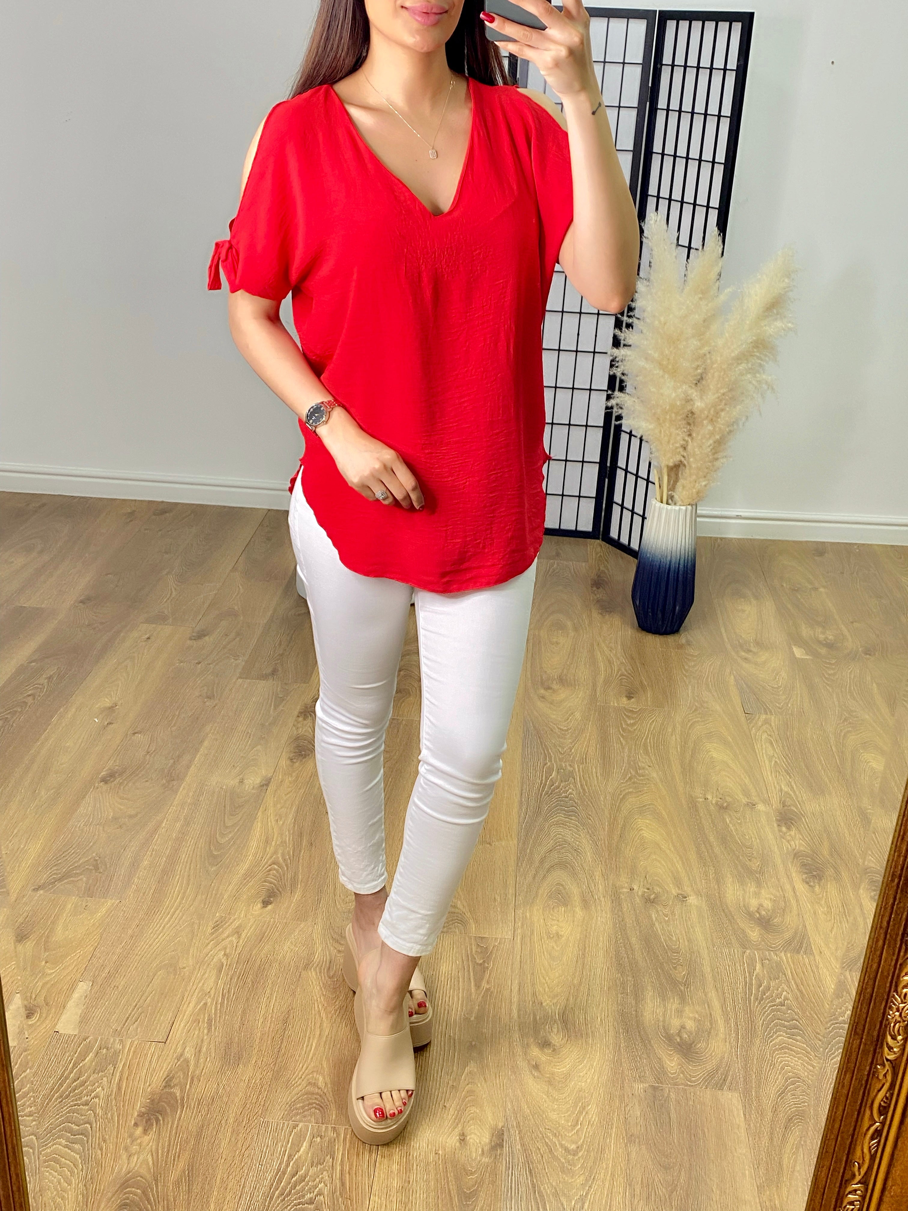 Ann-Marie Cold Shoulder Tie Sleeve Top