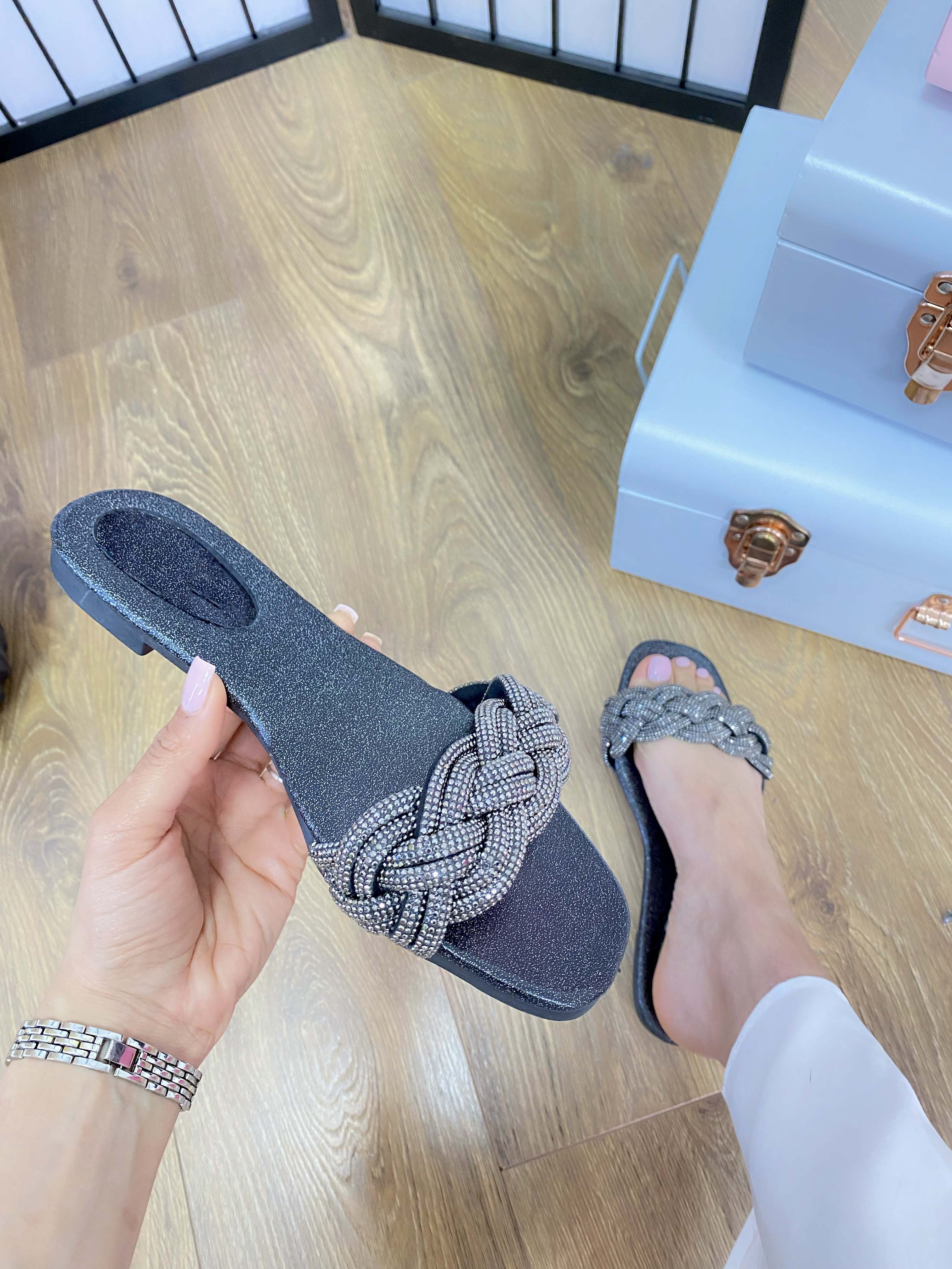 Prescott Diamante Plait Sliders