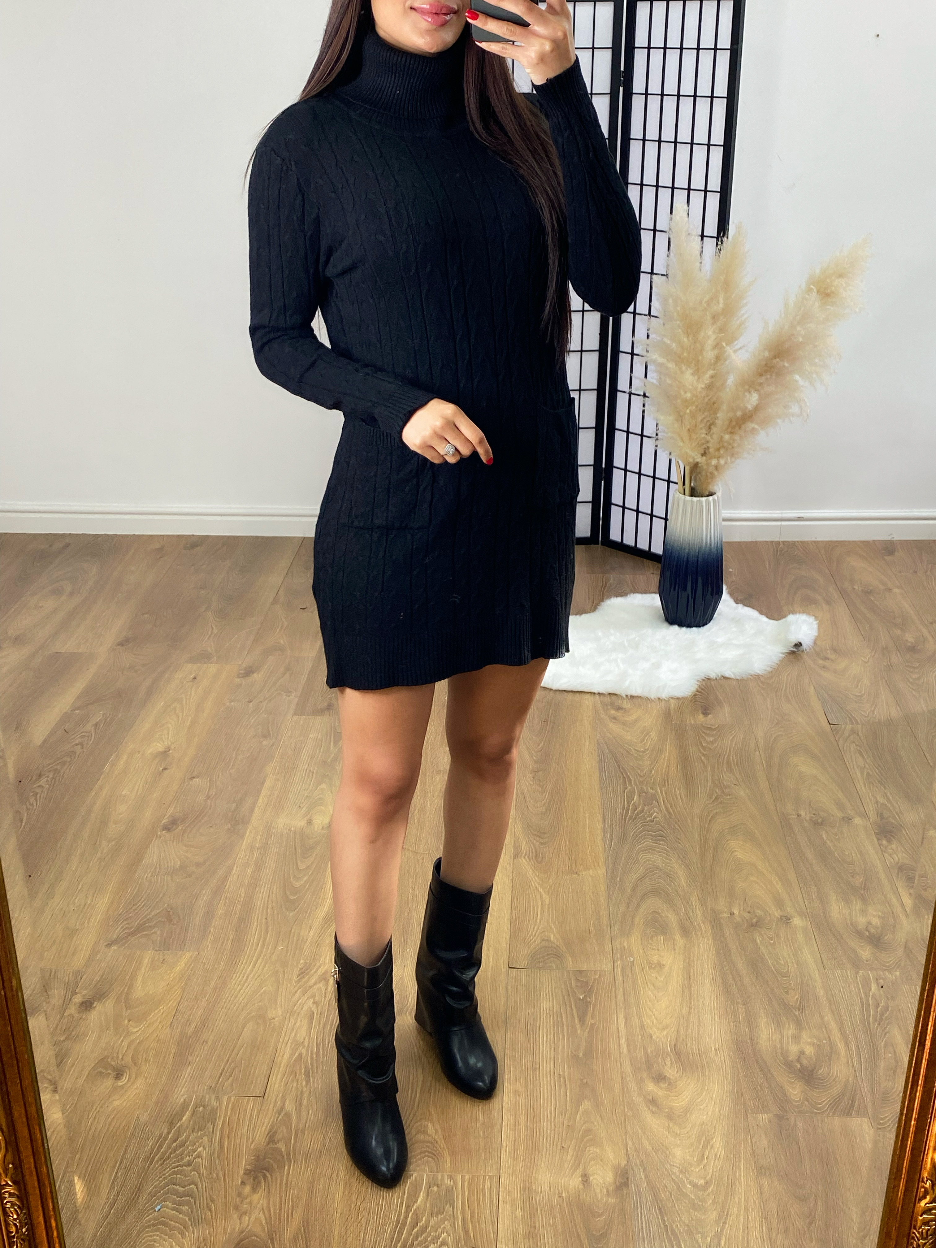 Violetta Cable Knit Roll Neck Jumper Dress