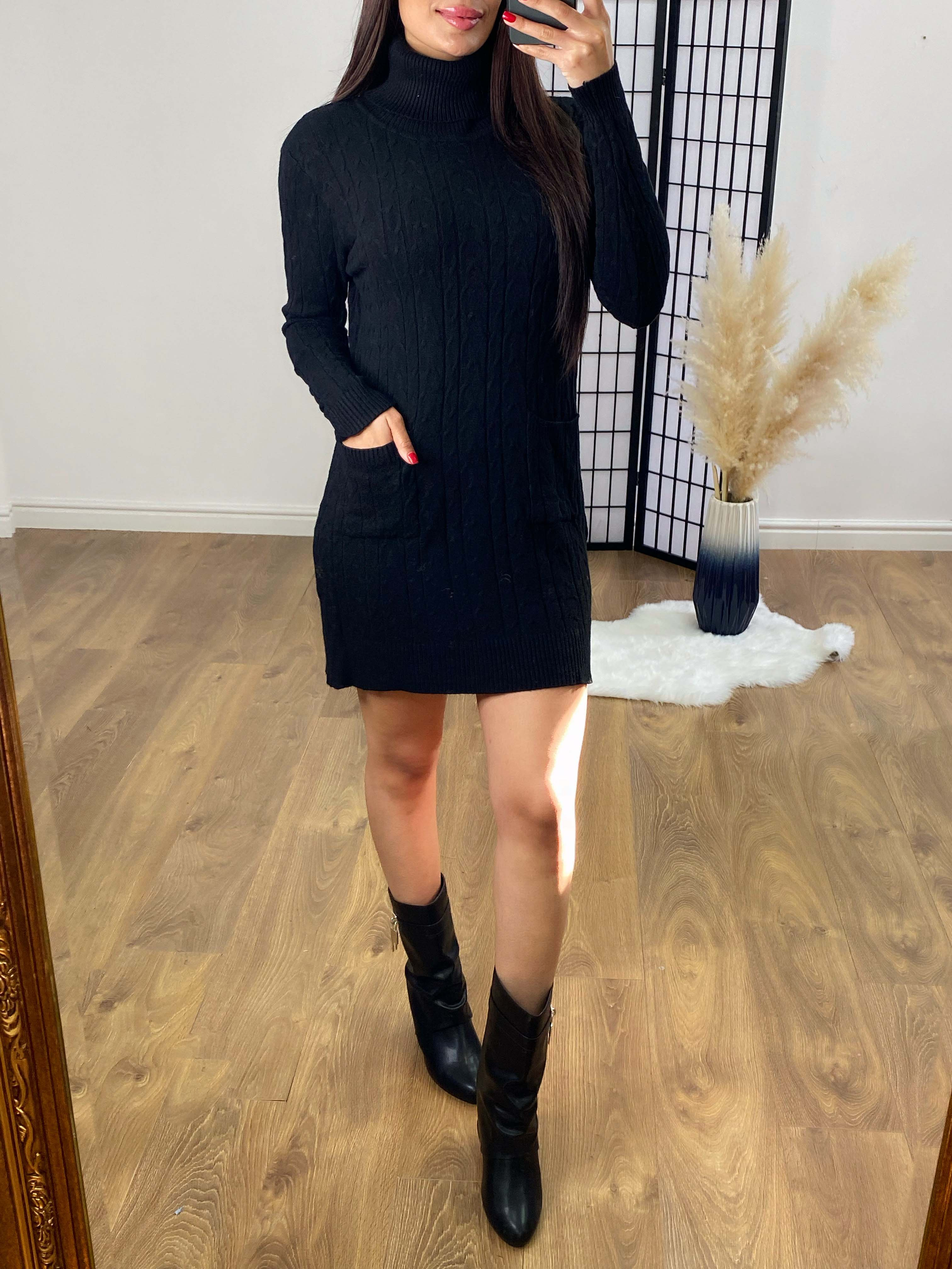 Violetta Cable Knit Roll Neck Jumper Dress