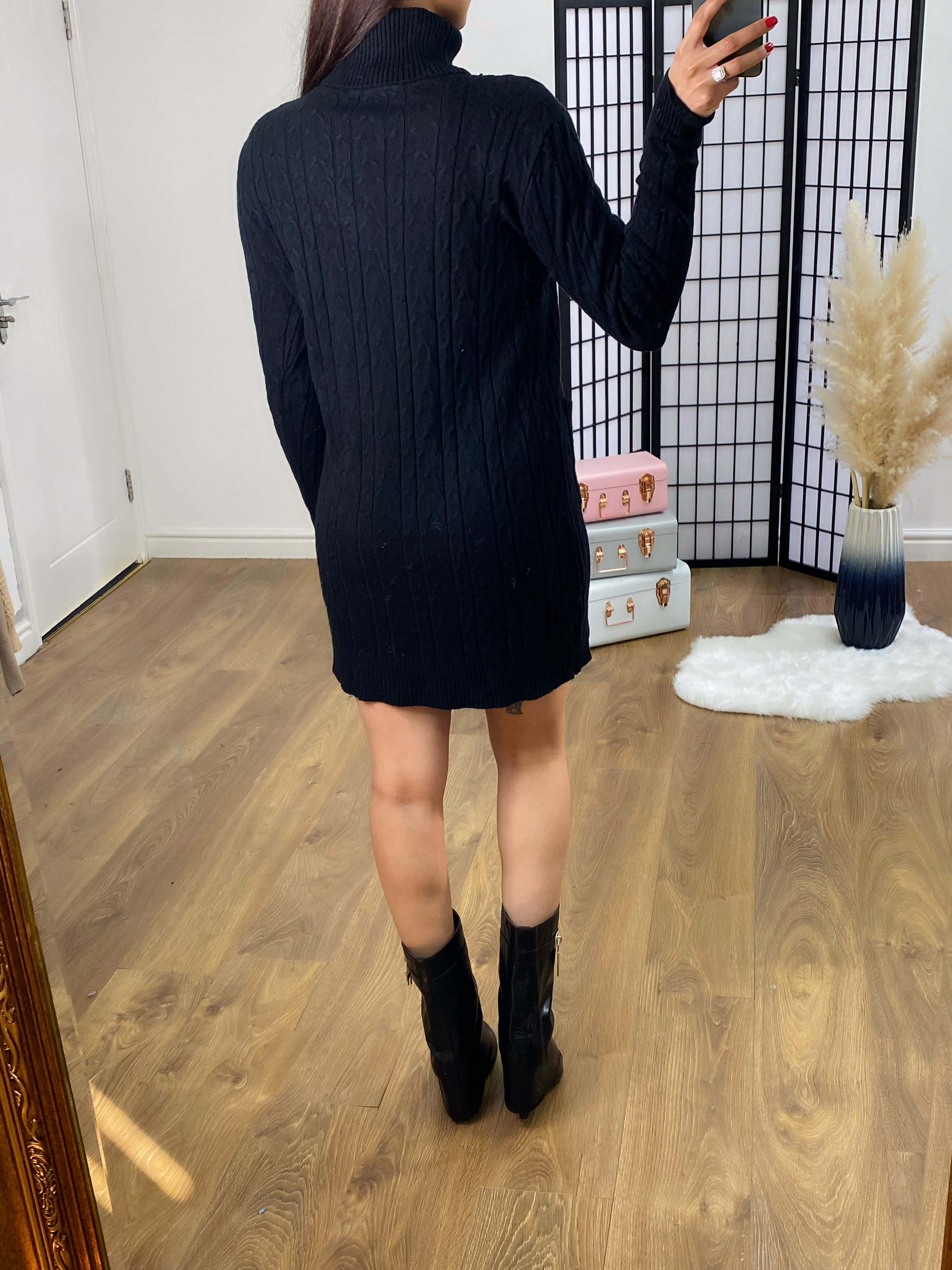 Violetta Cable Knit Roll Neck Jumper Dress