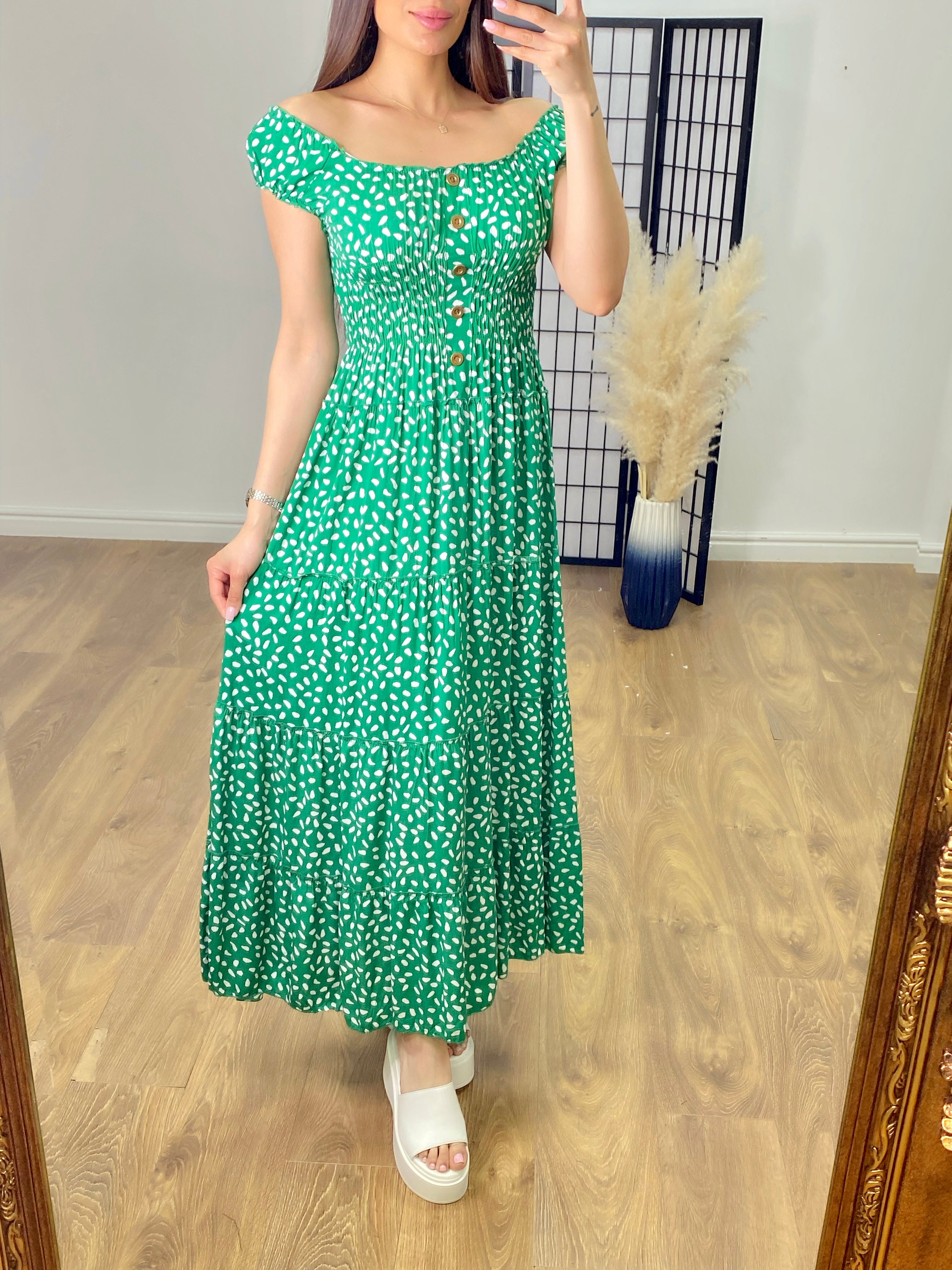 Portofino Pebble Print Ruched Detail Maxi Dress