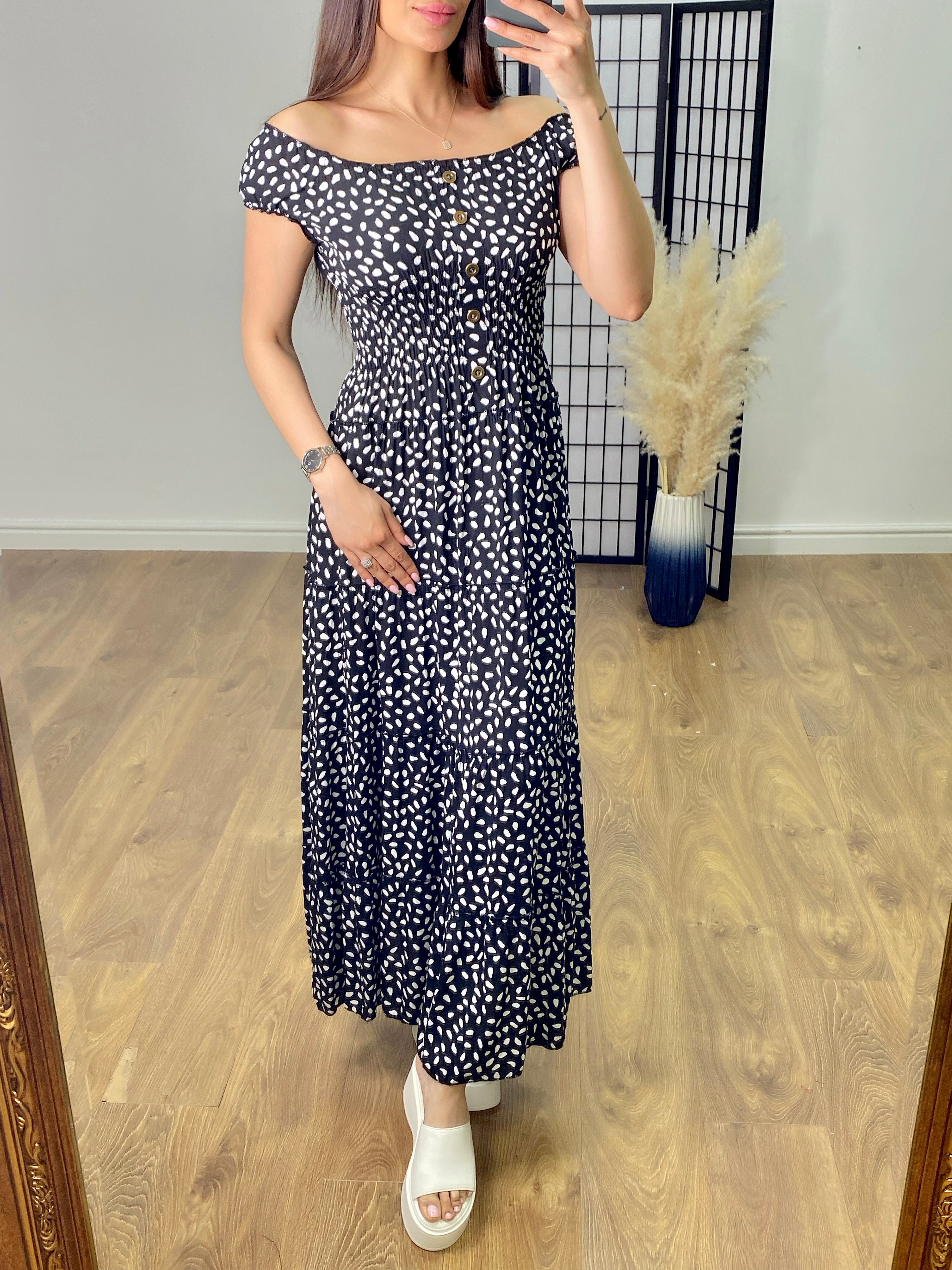 Portofino Pebble Print Ruched Detail Maxi Dress