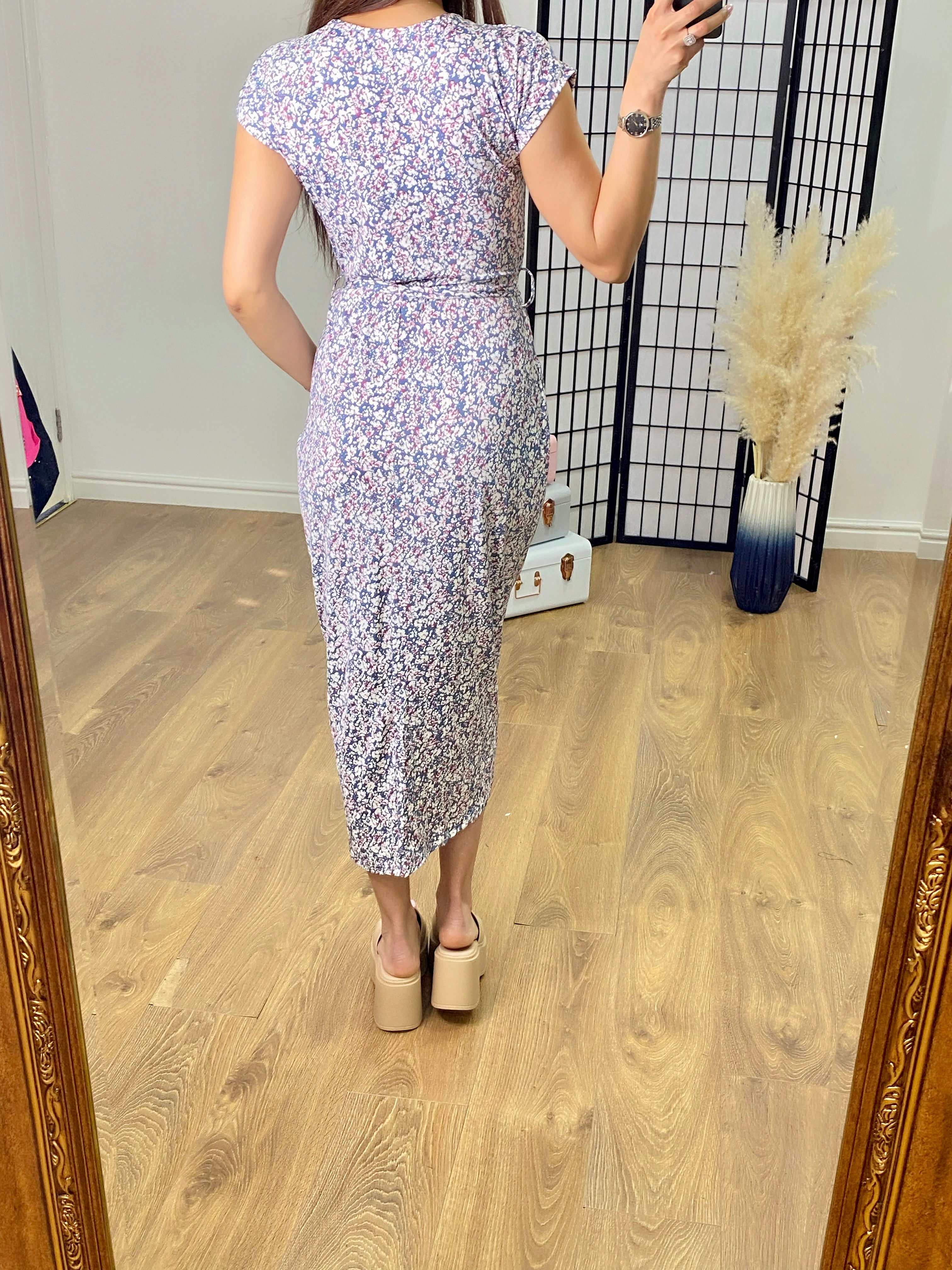 Mardin Pressed Flower Print Wrap Front Dress