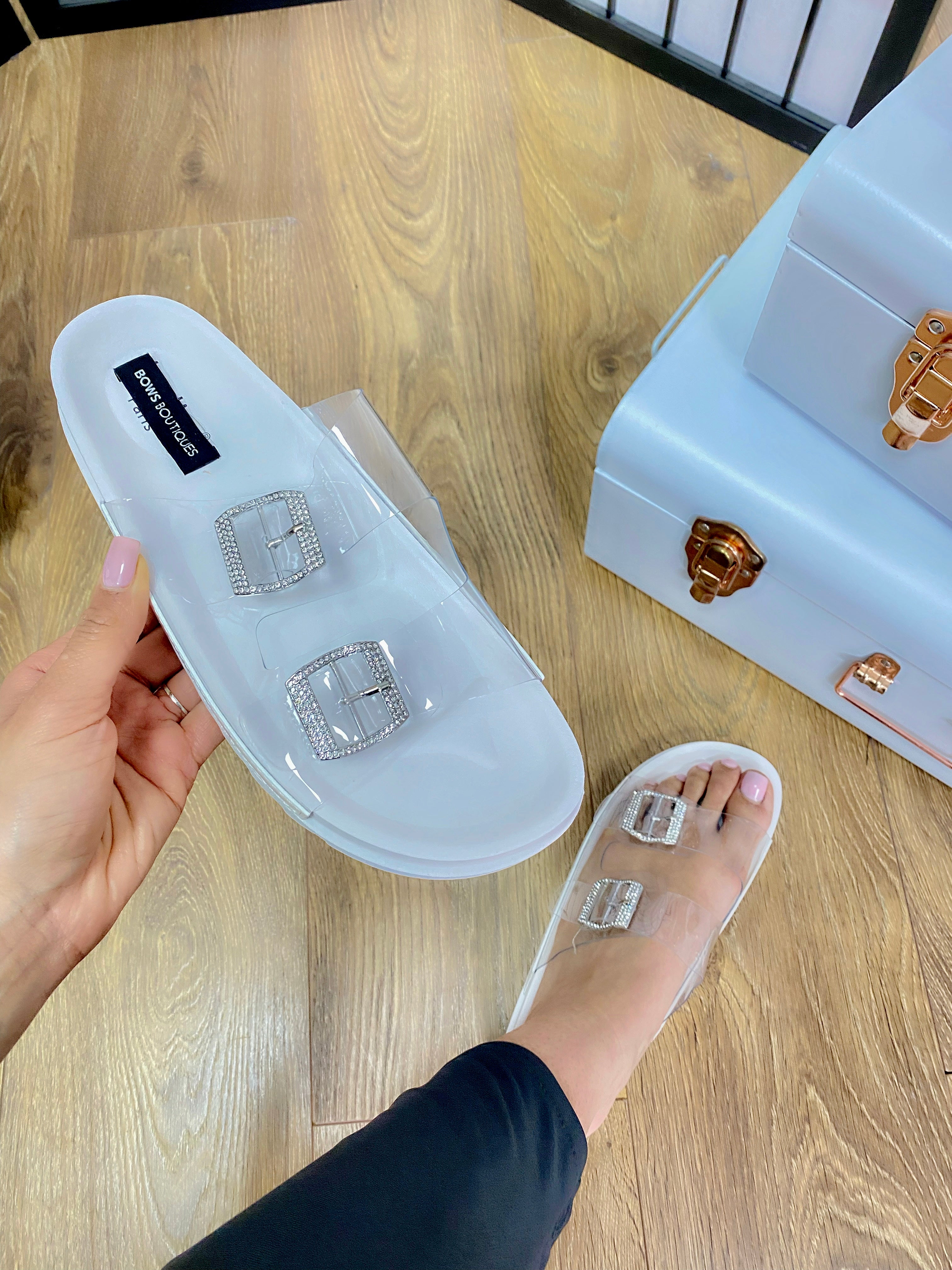 Strudel Transparent Strap Diamante Buckle Slider