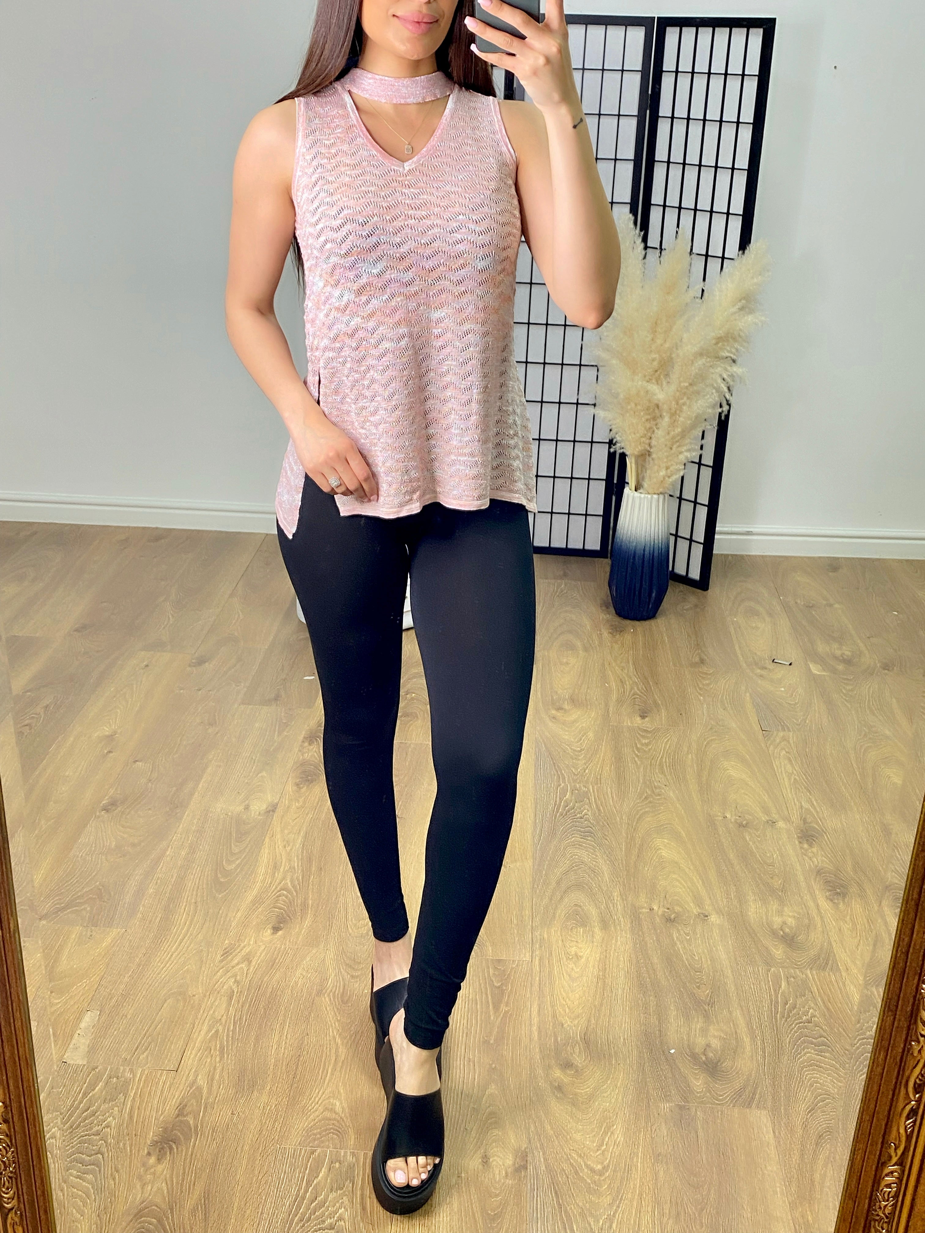 Darlia Pink Lurex Cut Out Fine Knit