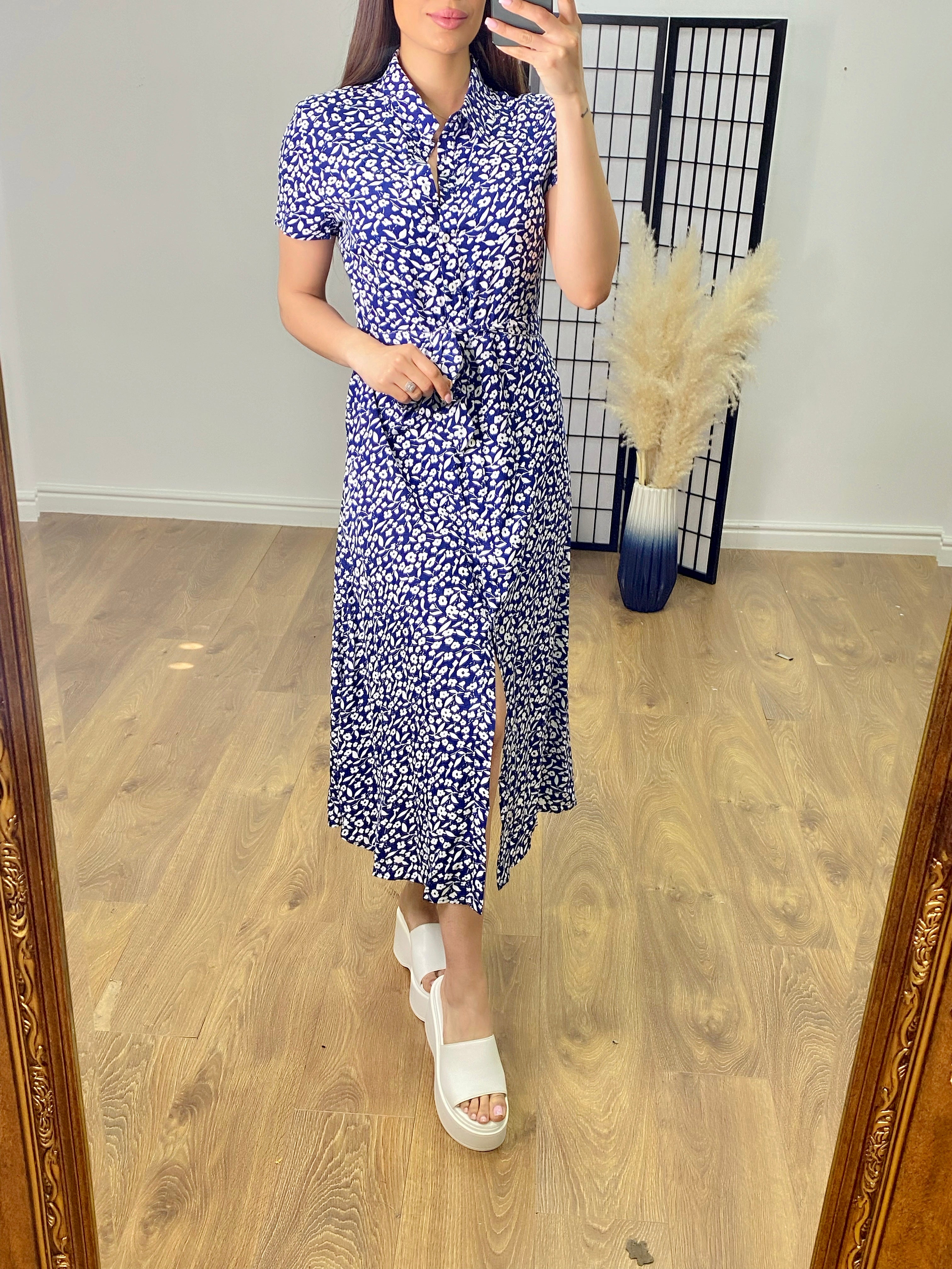 Ringo Floral Print Midi Shirt Dress