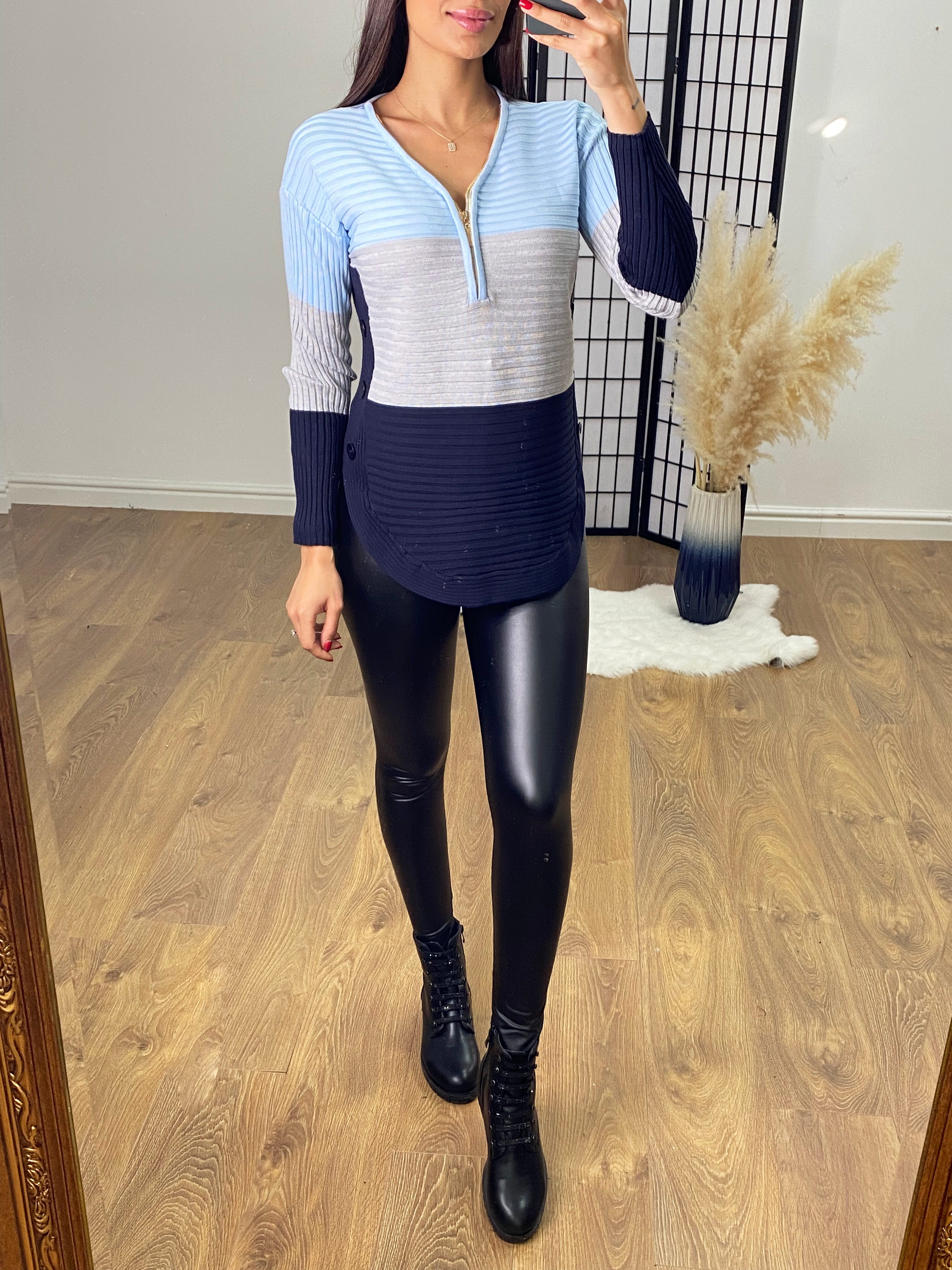 Crawford Ribbed Colour Block Zip Knit