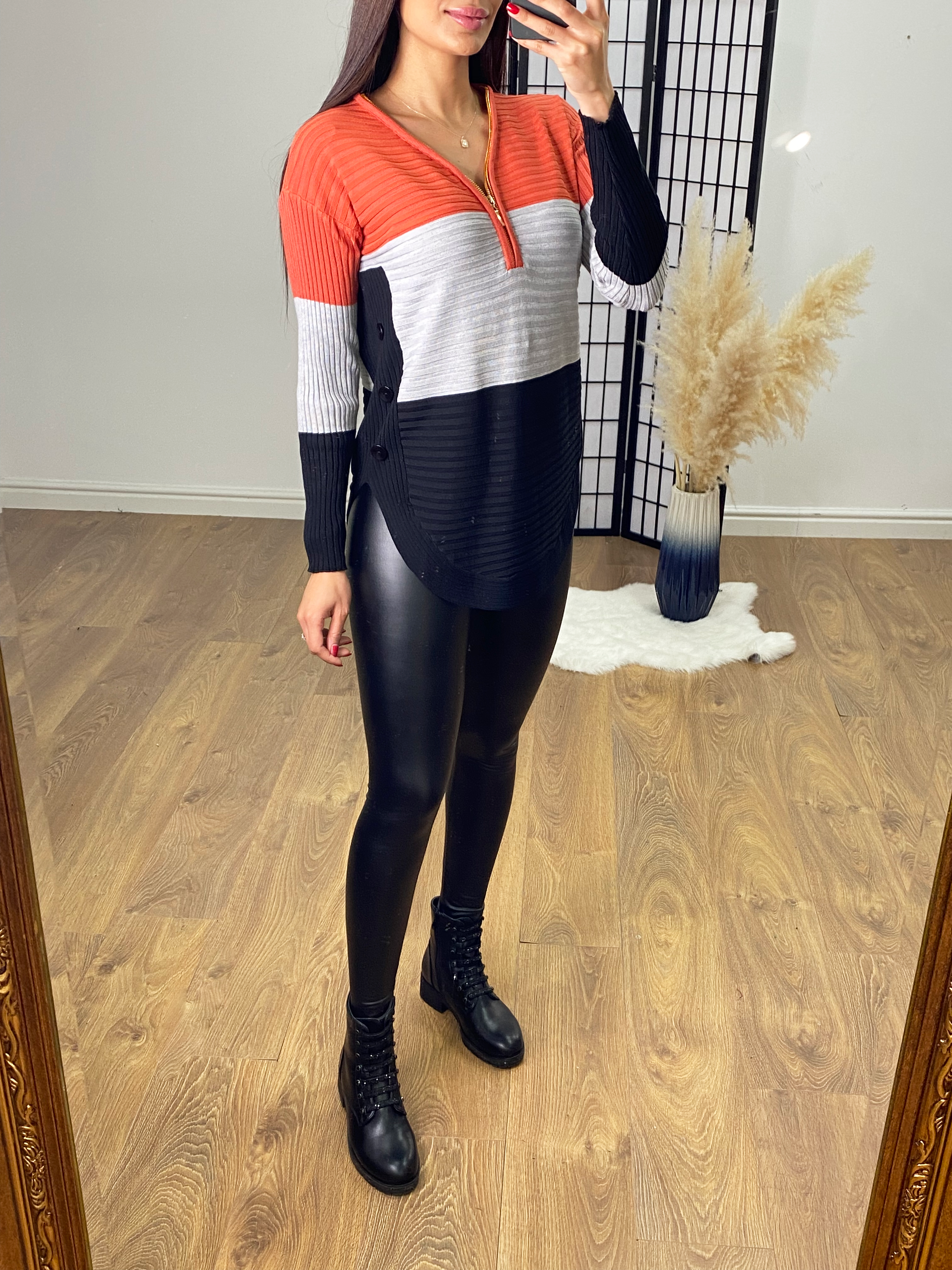 Crawford Ribbed Colour Block Zip Knit