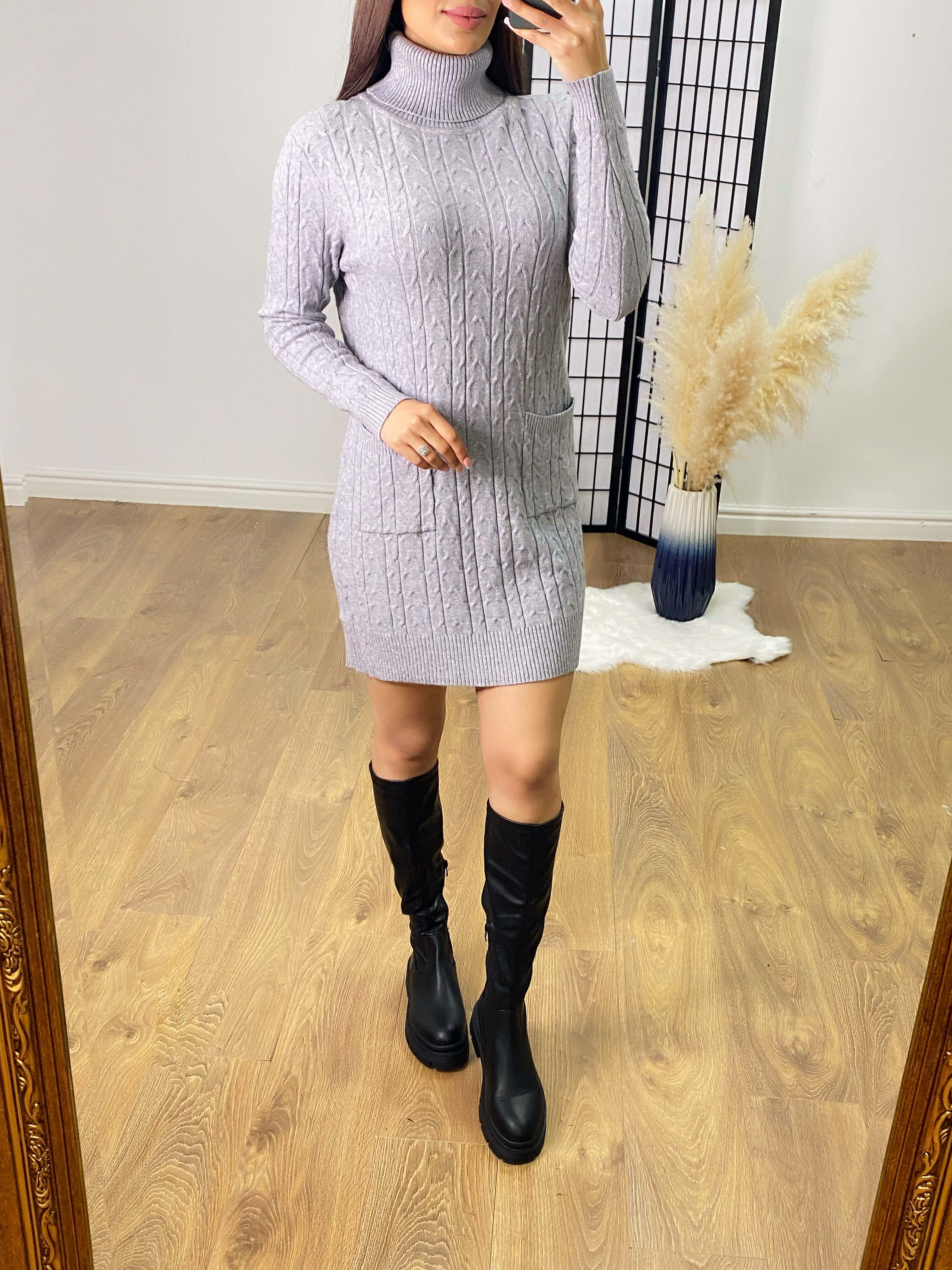 knitted roll neck jumper dress Only Sasha Long Sleeve Long dress Beige XS Woman