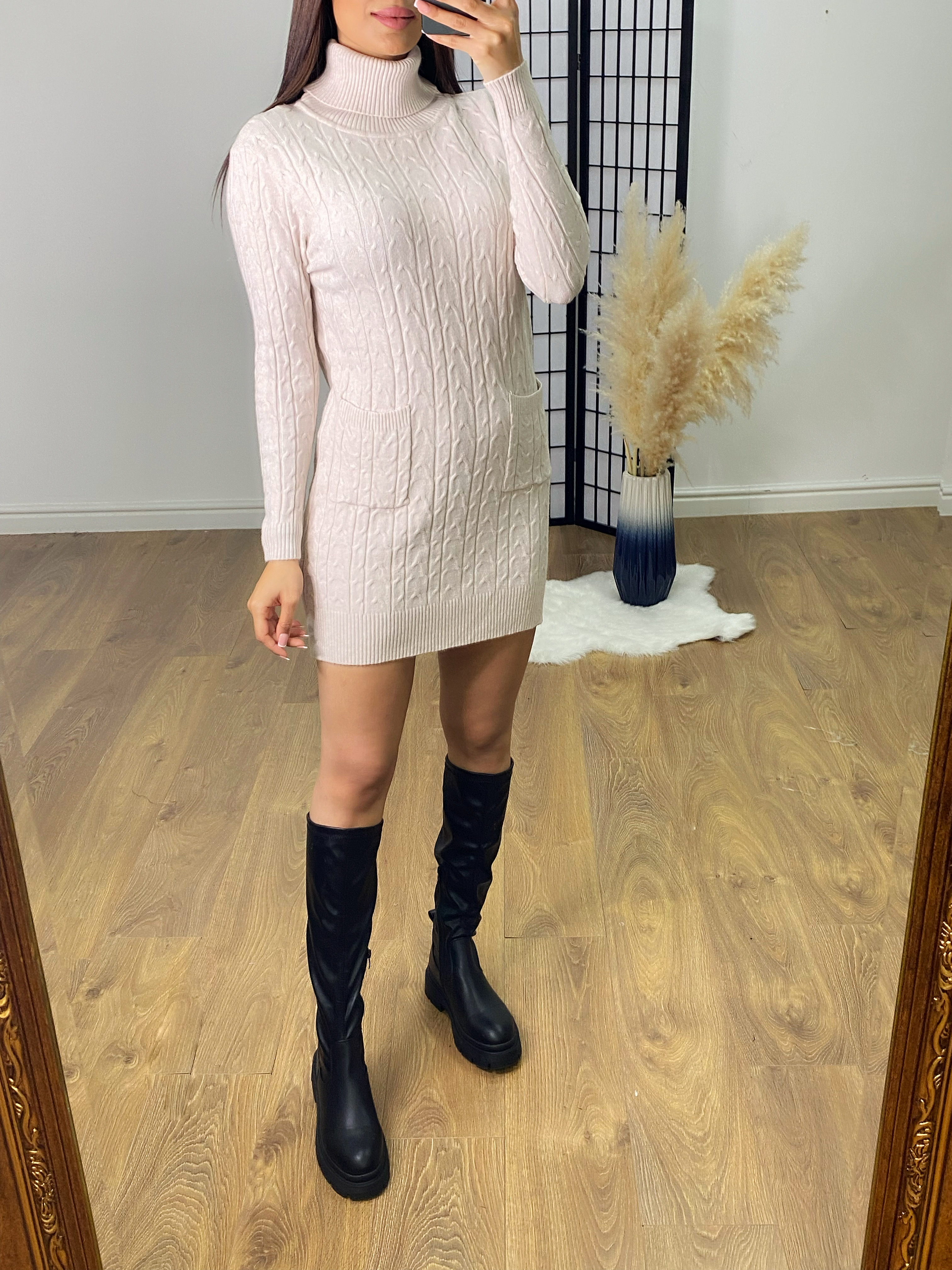 Violetta Cable Knit Roll Neck Jumper Dress