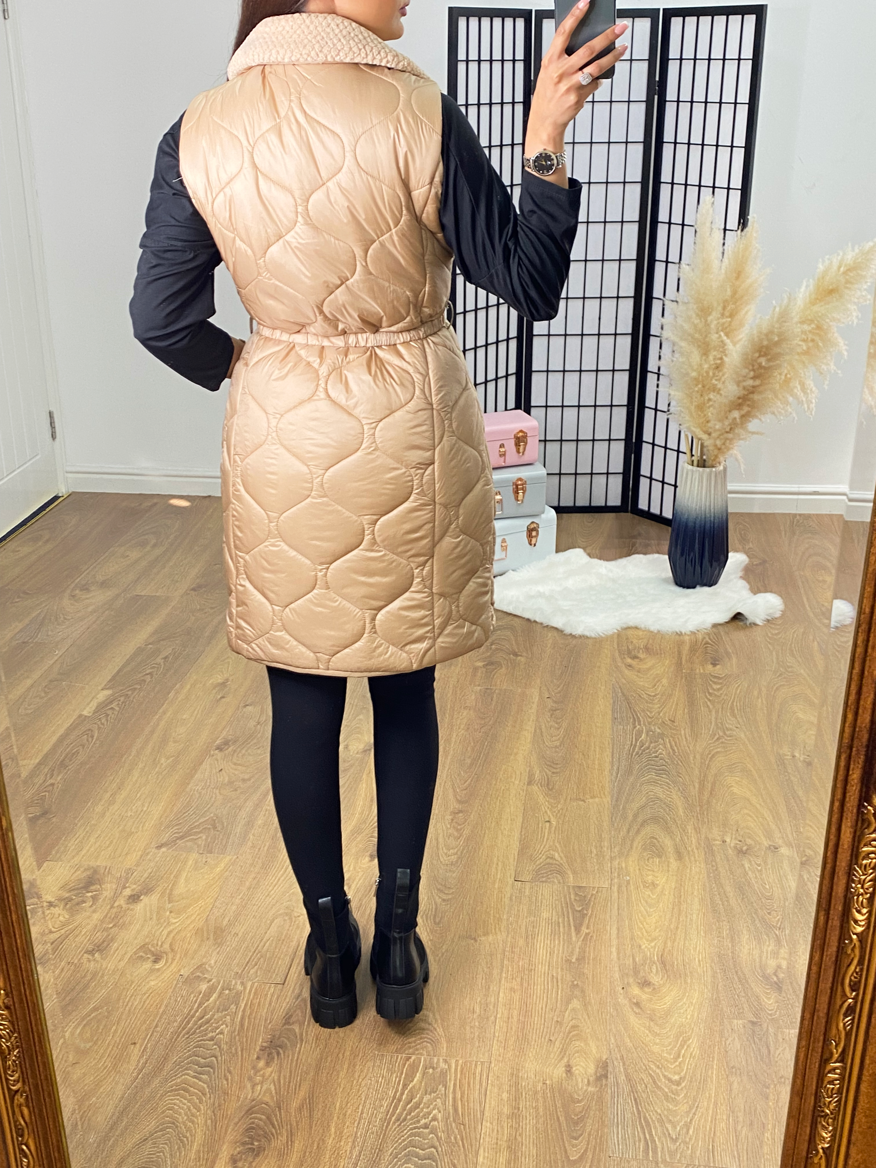 Carlotta Beige Teddy Collar Quilted Gilet
